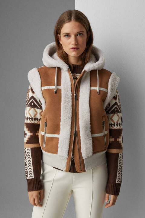 Feli Lambskin waistcoat in Camel/Off-white - 2