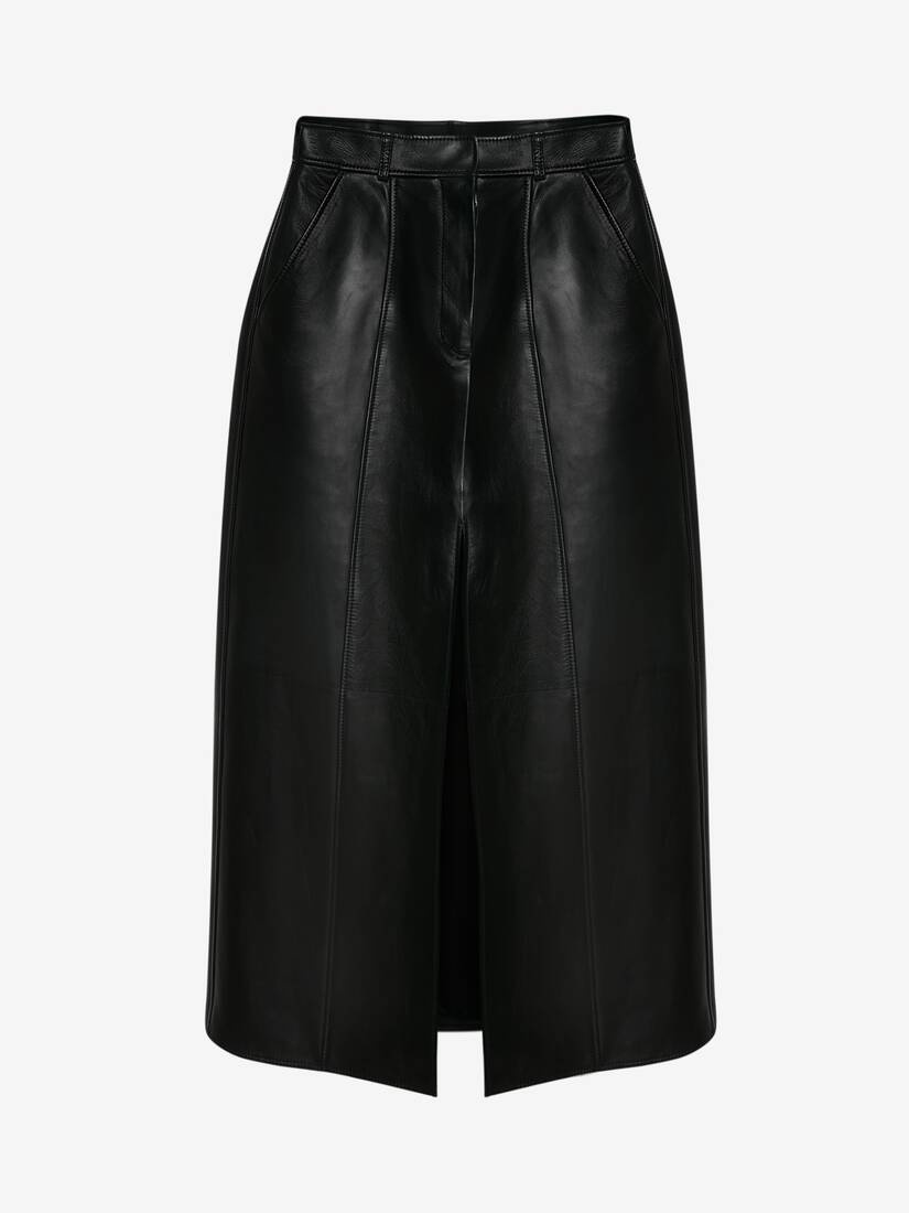 Leather Split Skirt in Black - 1