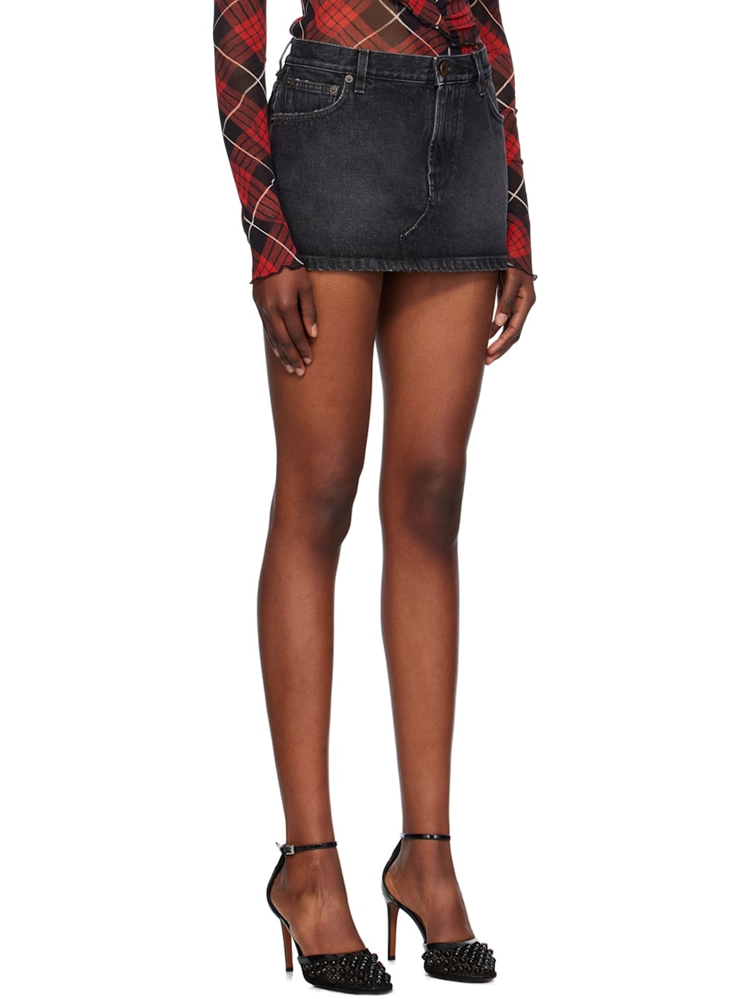 Black Faded Denim Miniskirt - 2