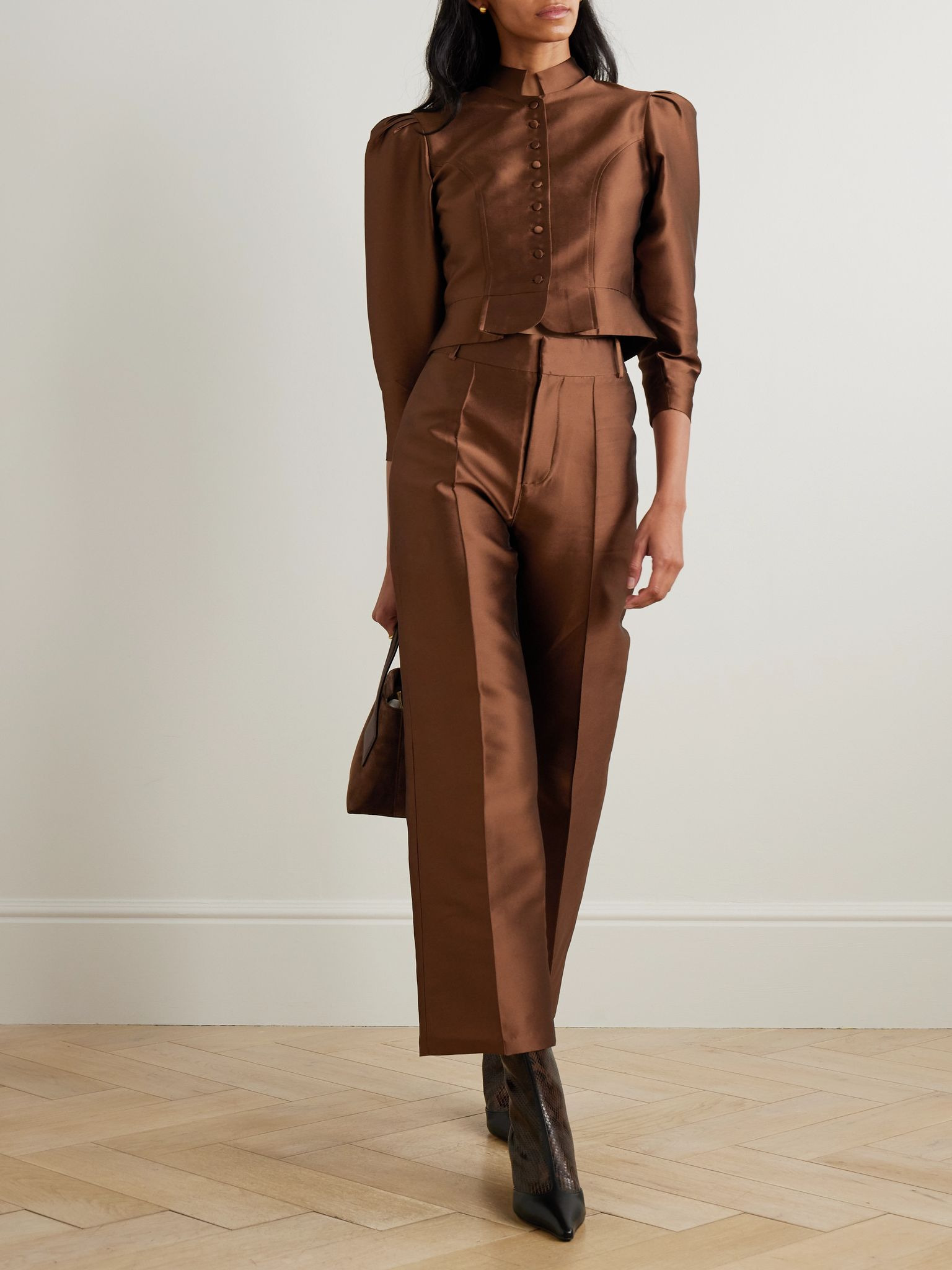 Amoako cropped faille jacket Dark brown - 2