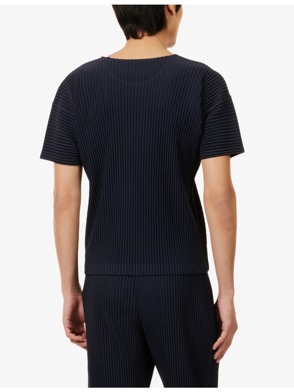 Round-Neck Pleated Knitted T-Shirt - 4