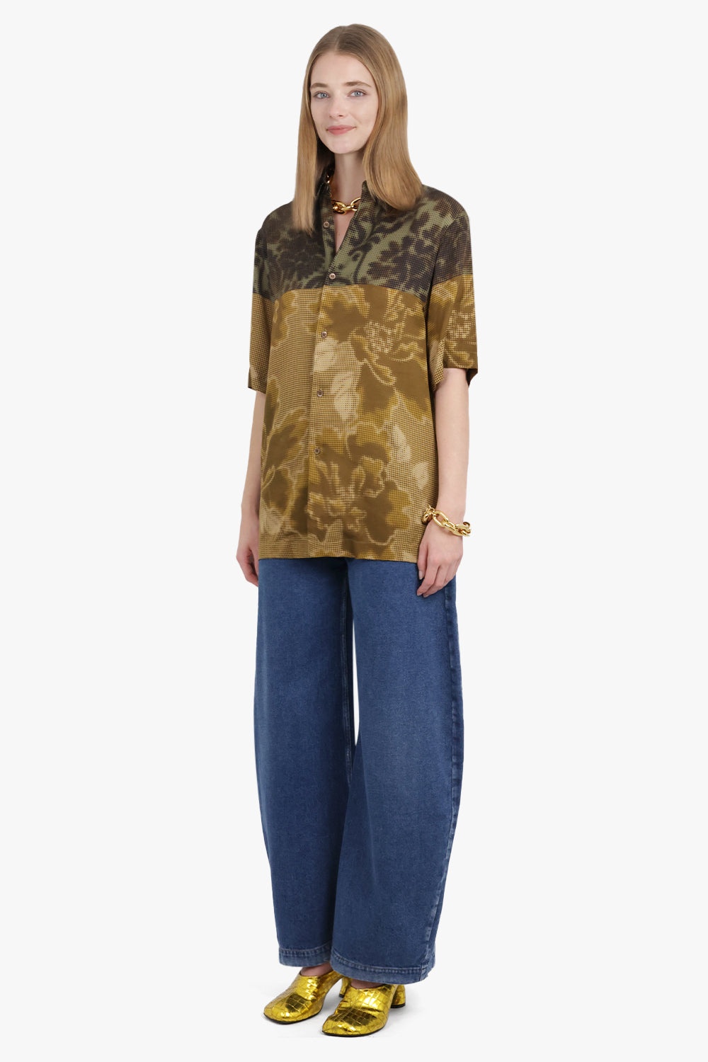 CONTRAST PIXEL FLORAL PRINT S/S SHIRT | YELLOW/GREEN - 4