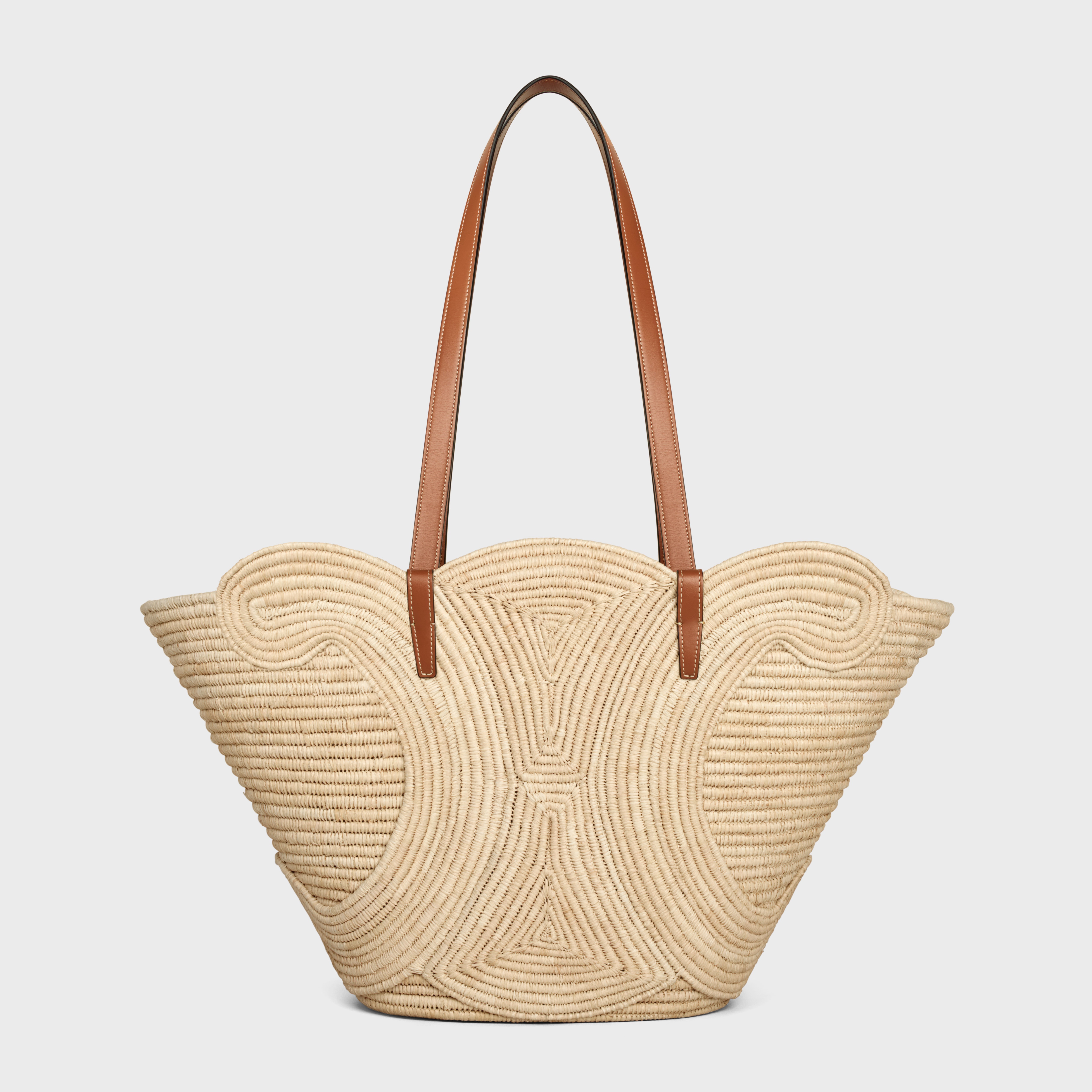 CELINE CLASSIC PANIER MEDIUM BRAIDED TRIOMPHE in RAFFIA and CALFSKIN - 1