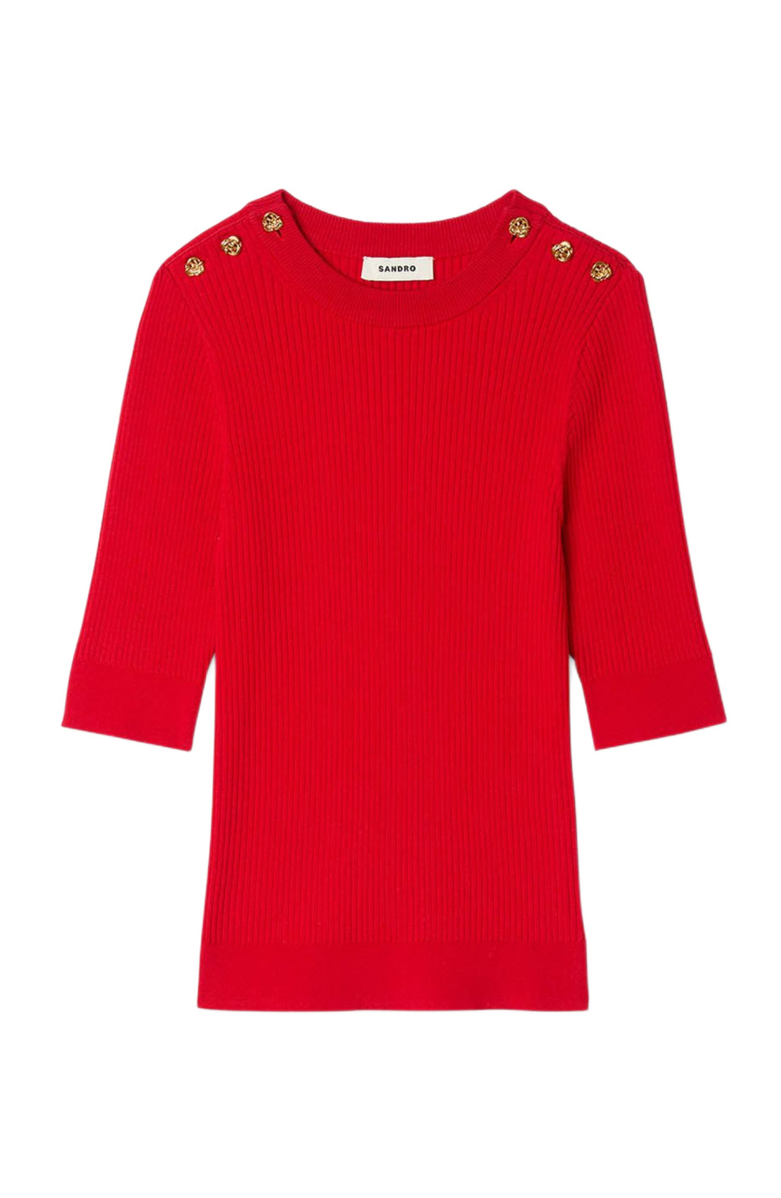 SANDRO Short-sleeve ribbed sweater in Red at Nordstrom - 5