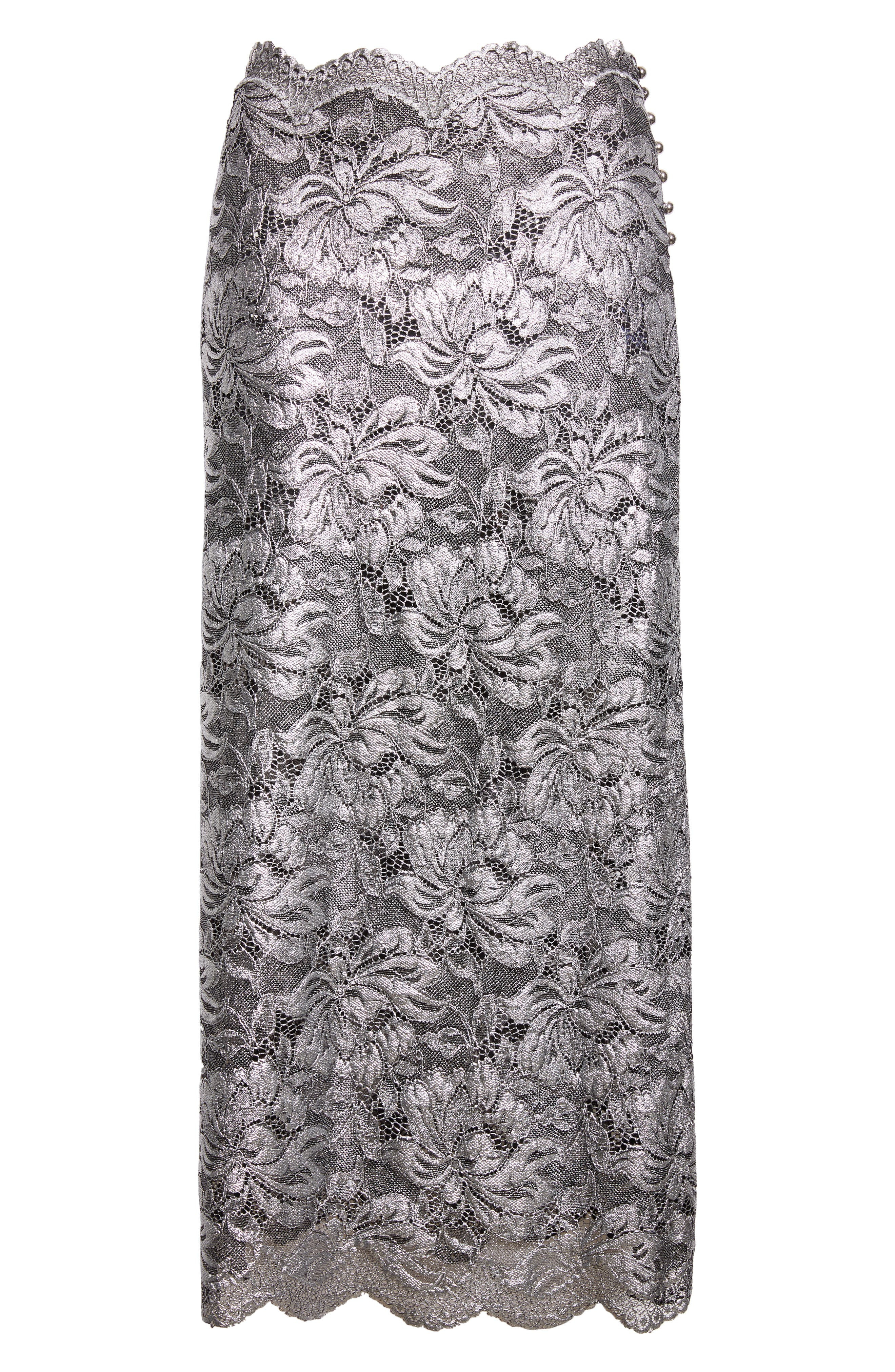Rabanne Metallic Stretch Lace Skirt in Black /Silver at Nordstrom - 6