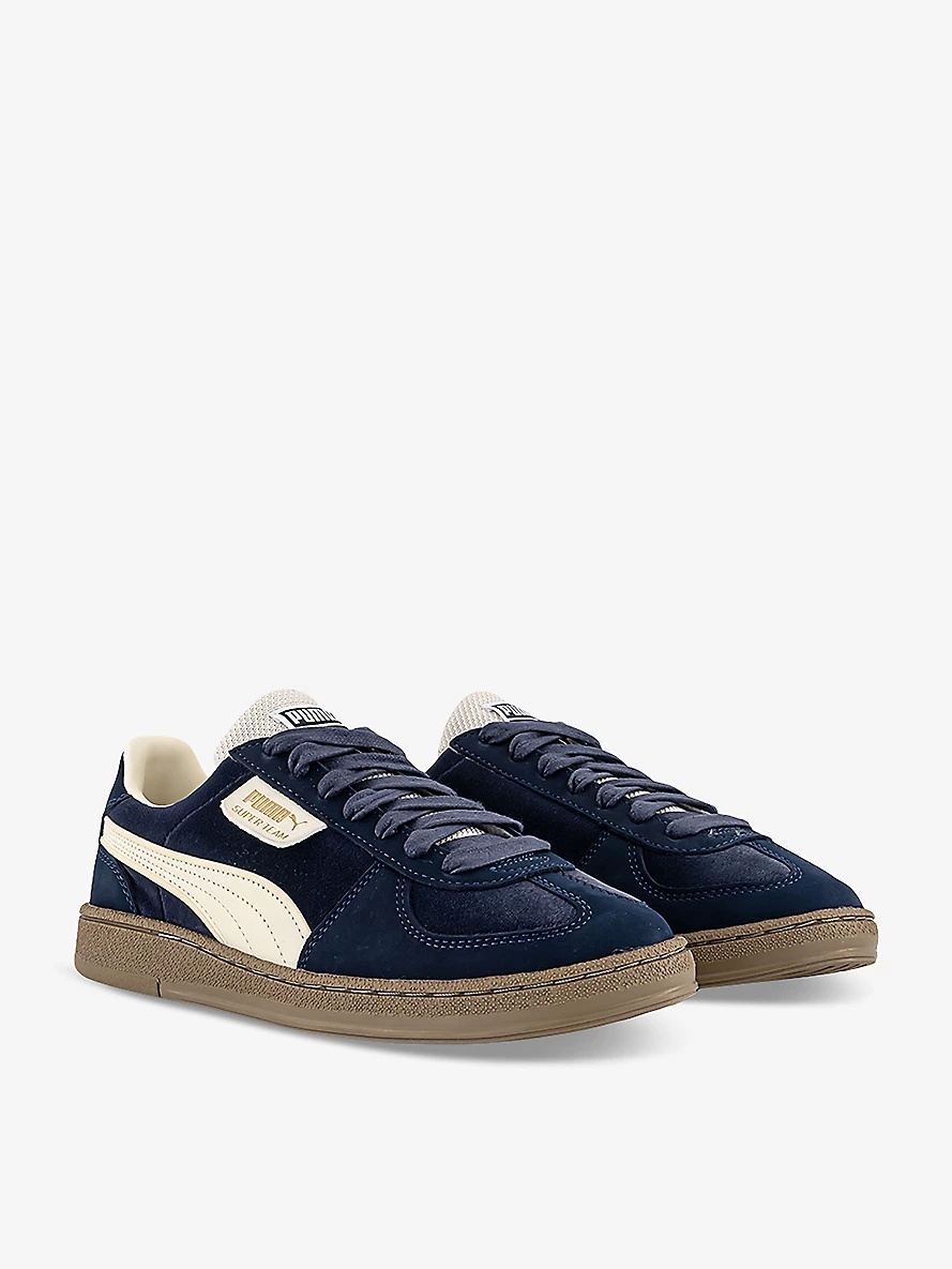 Super Team brand-tab low-top suede trainers - 3