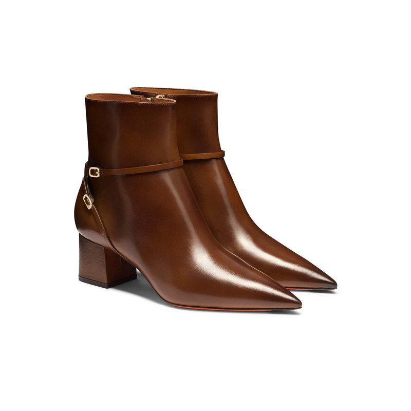 Women's brown leather mid-heel ankle boot 3