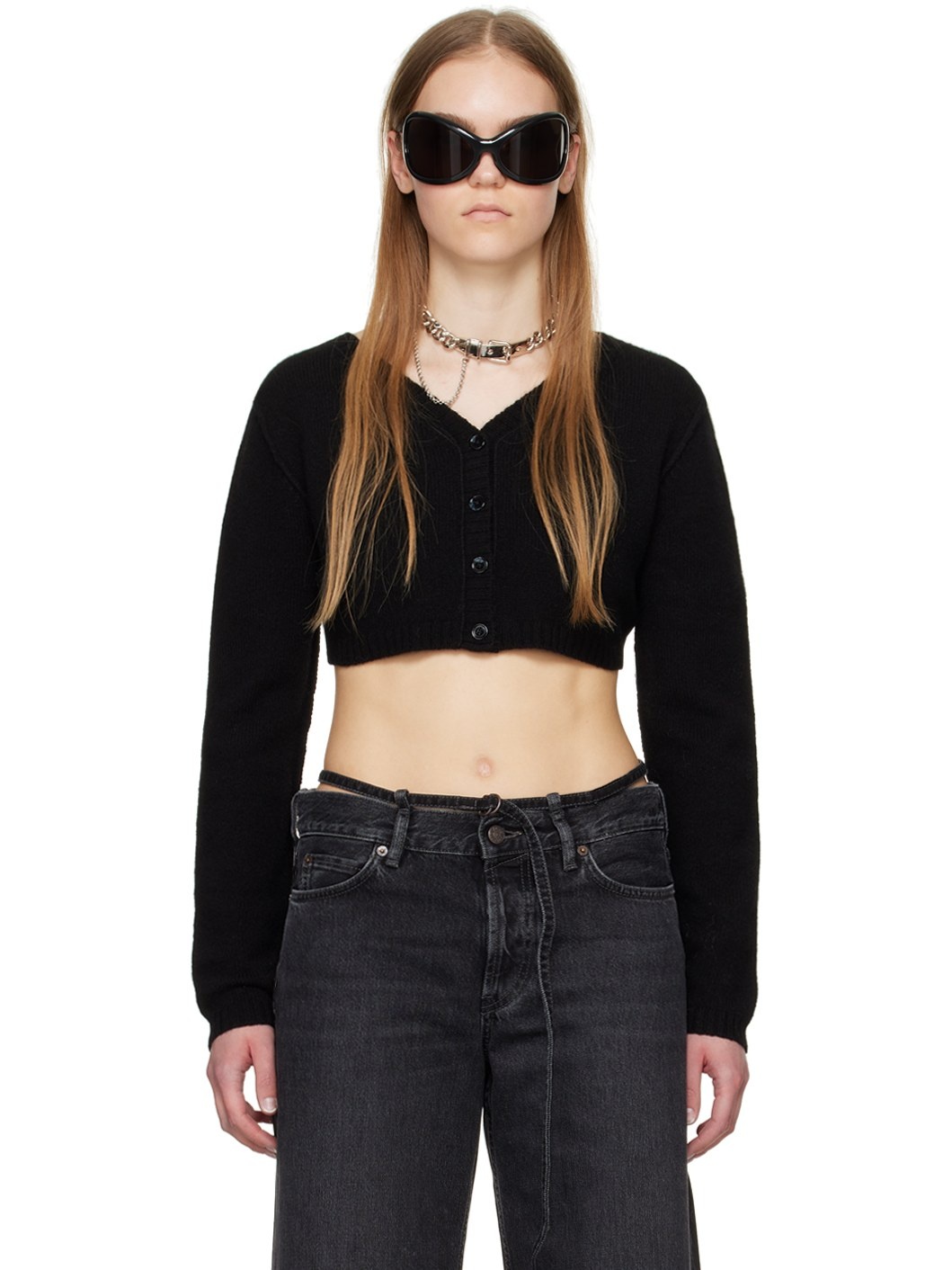 Black Cropped Cardigan - 1