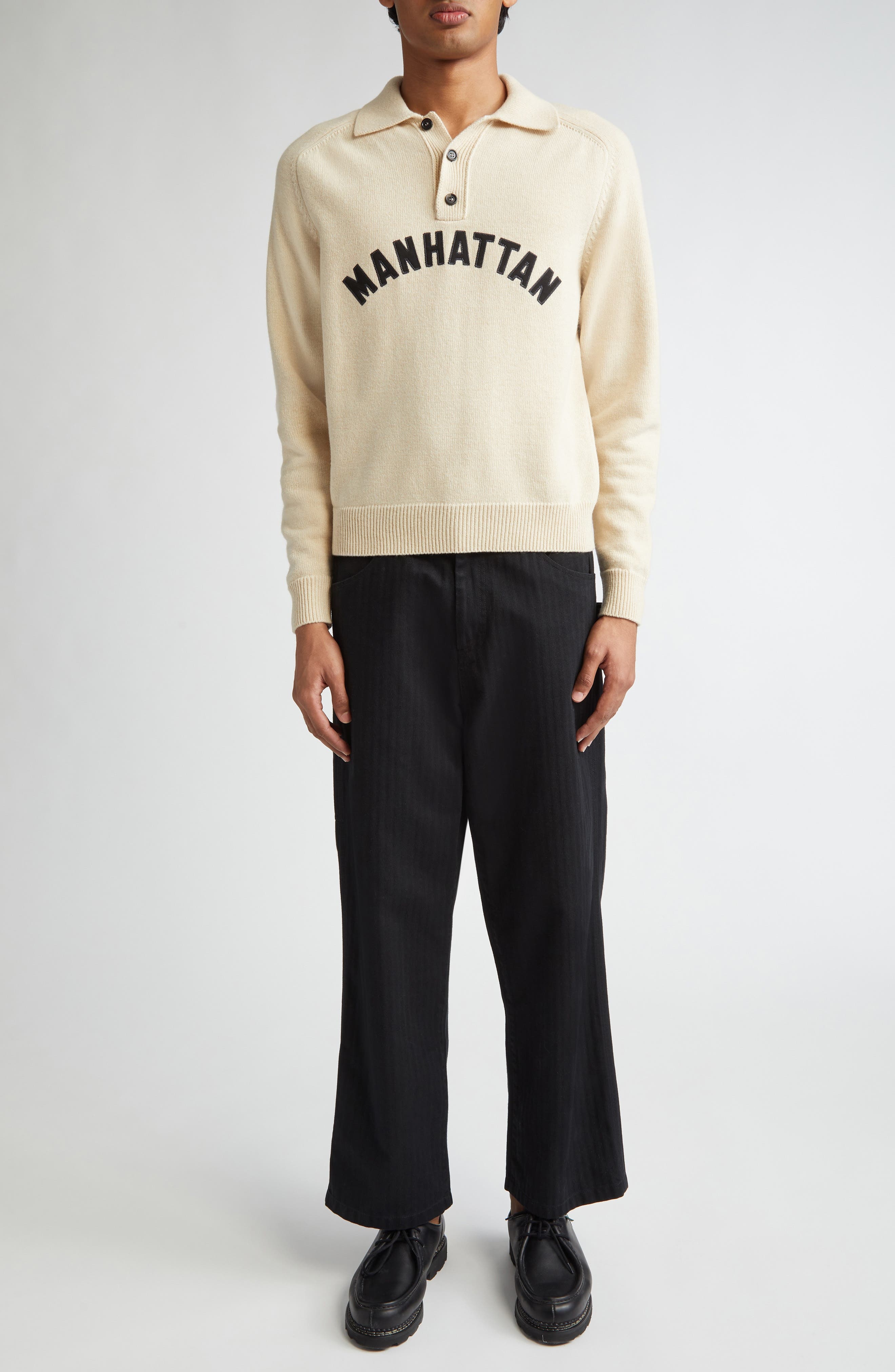 Bode Manhattan Wool Polo Sweater in Cream at Nordstrom - 2