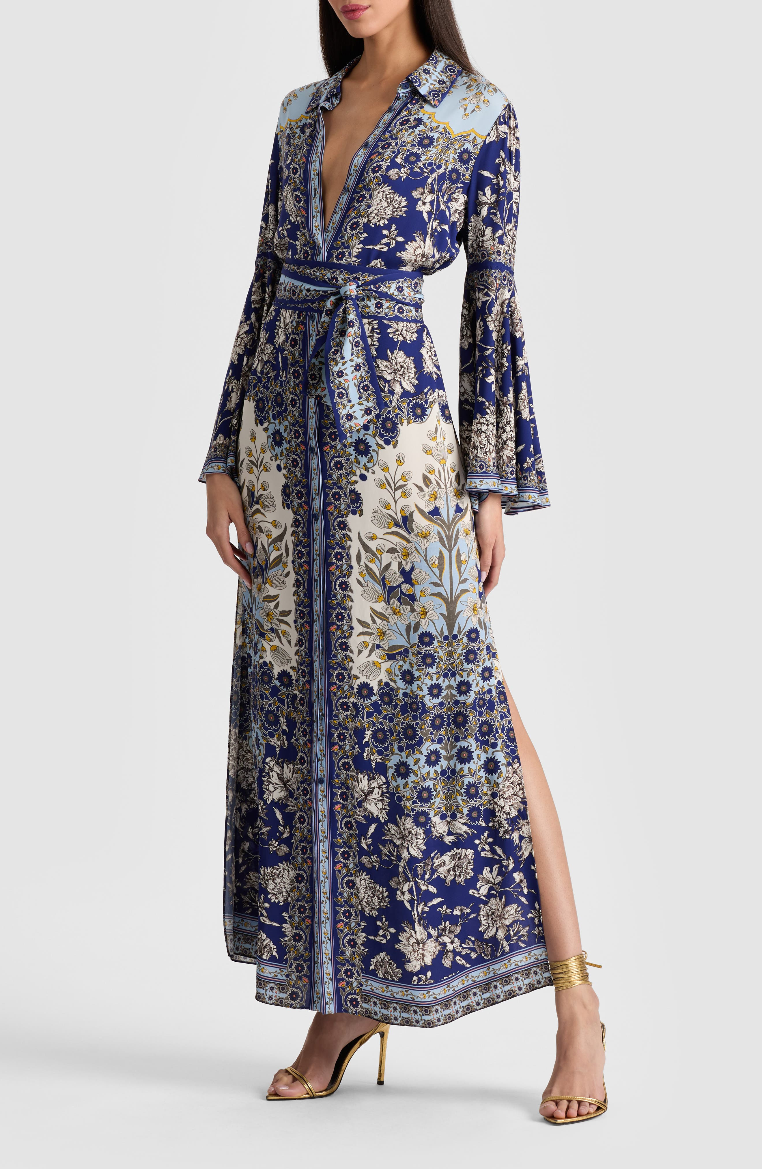 Alice + Olivia Chassidy Mixed Tapestry Print Long Sleeve Maxi Shirtdress in Forevermore at Nordstrom - 3