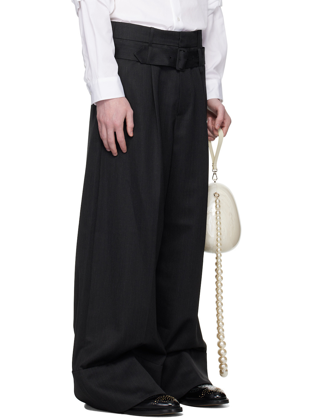 Gray Wide Leg Multi Belt Loop Trousers - 2