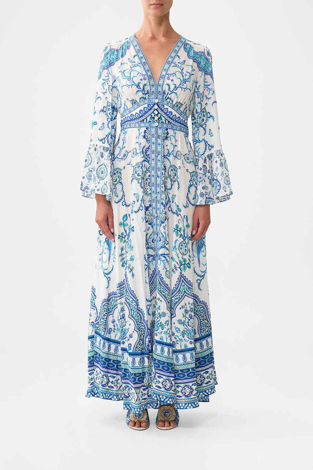 SHAPED WAISTBAND DRESS WITH RUFFLE SLEEVE - 2