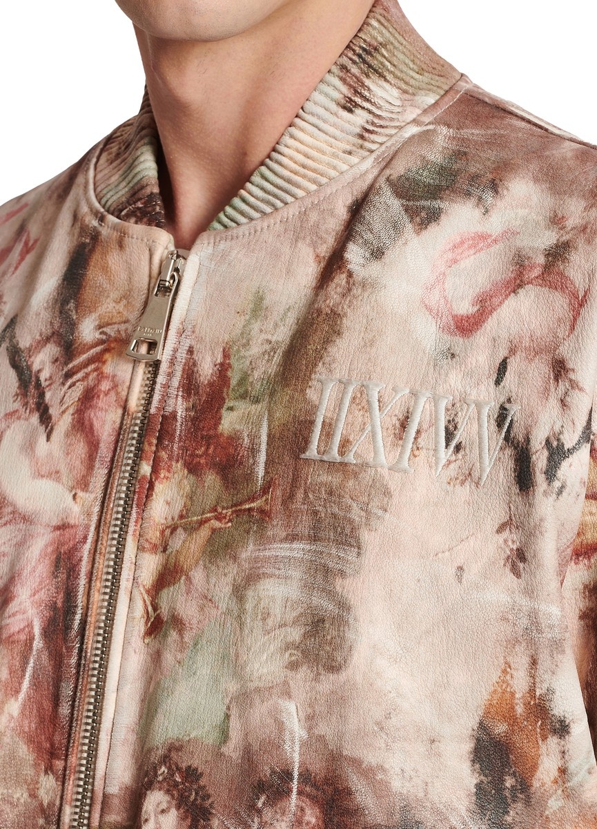 Pastel print leather bomber jacket - 4