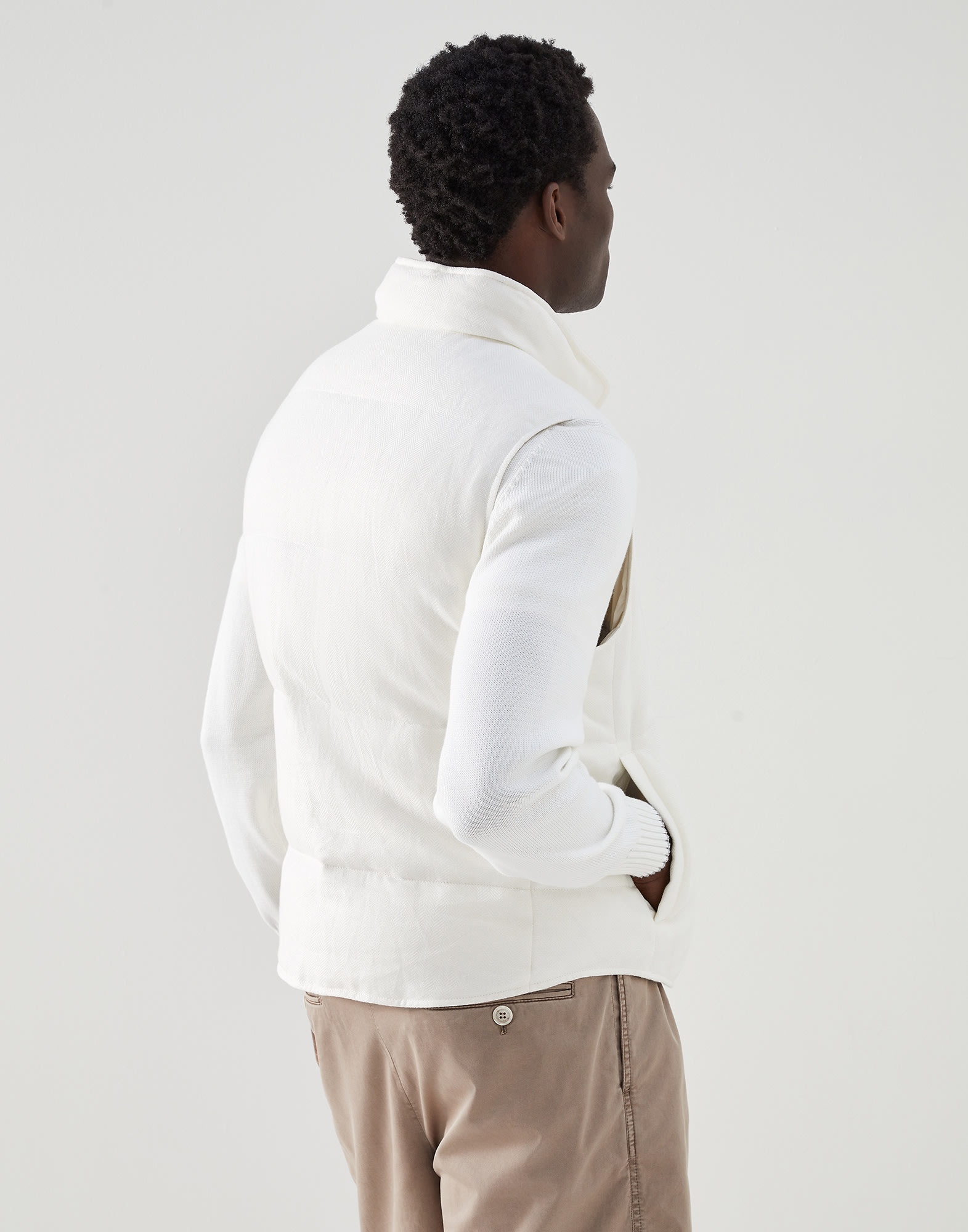 Linen, wool and silk chevron down vest - 2