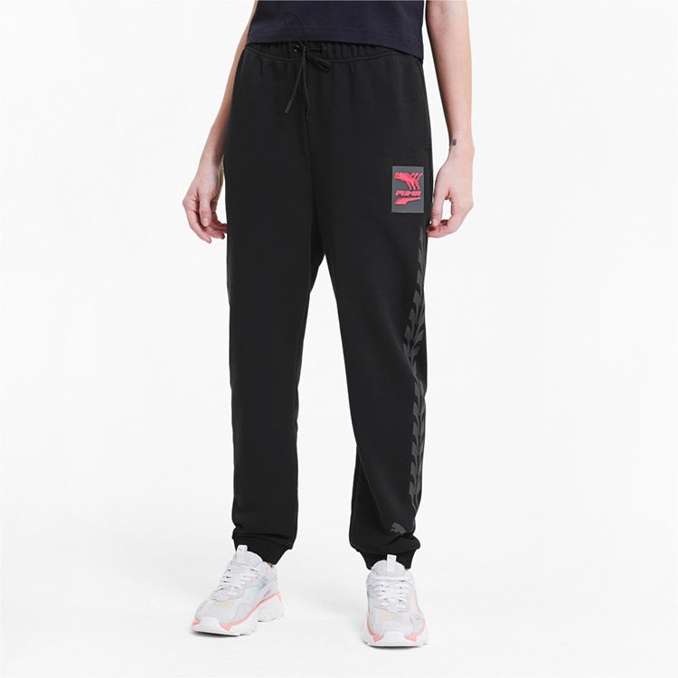 (WMNS) PUMA Knitting Sports Trousers Black/Red 599190-51 - 3
