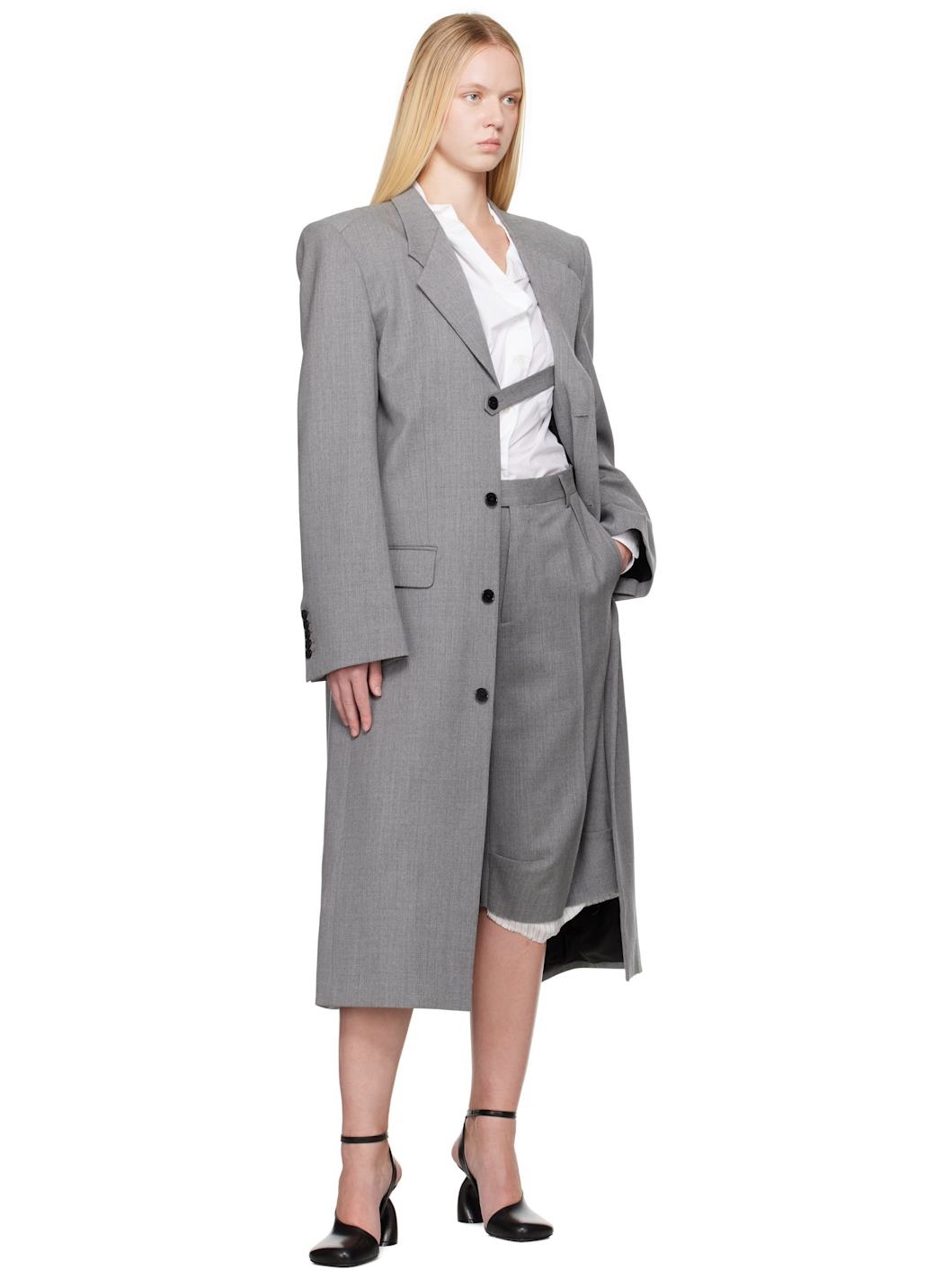 Gray Single Breasted Tailored Coat - 4