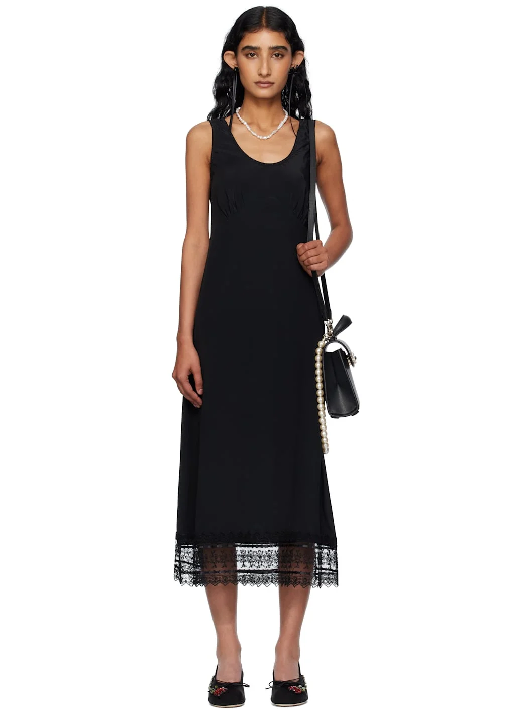 Black Trim Slip Midi Dress - 1