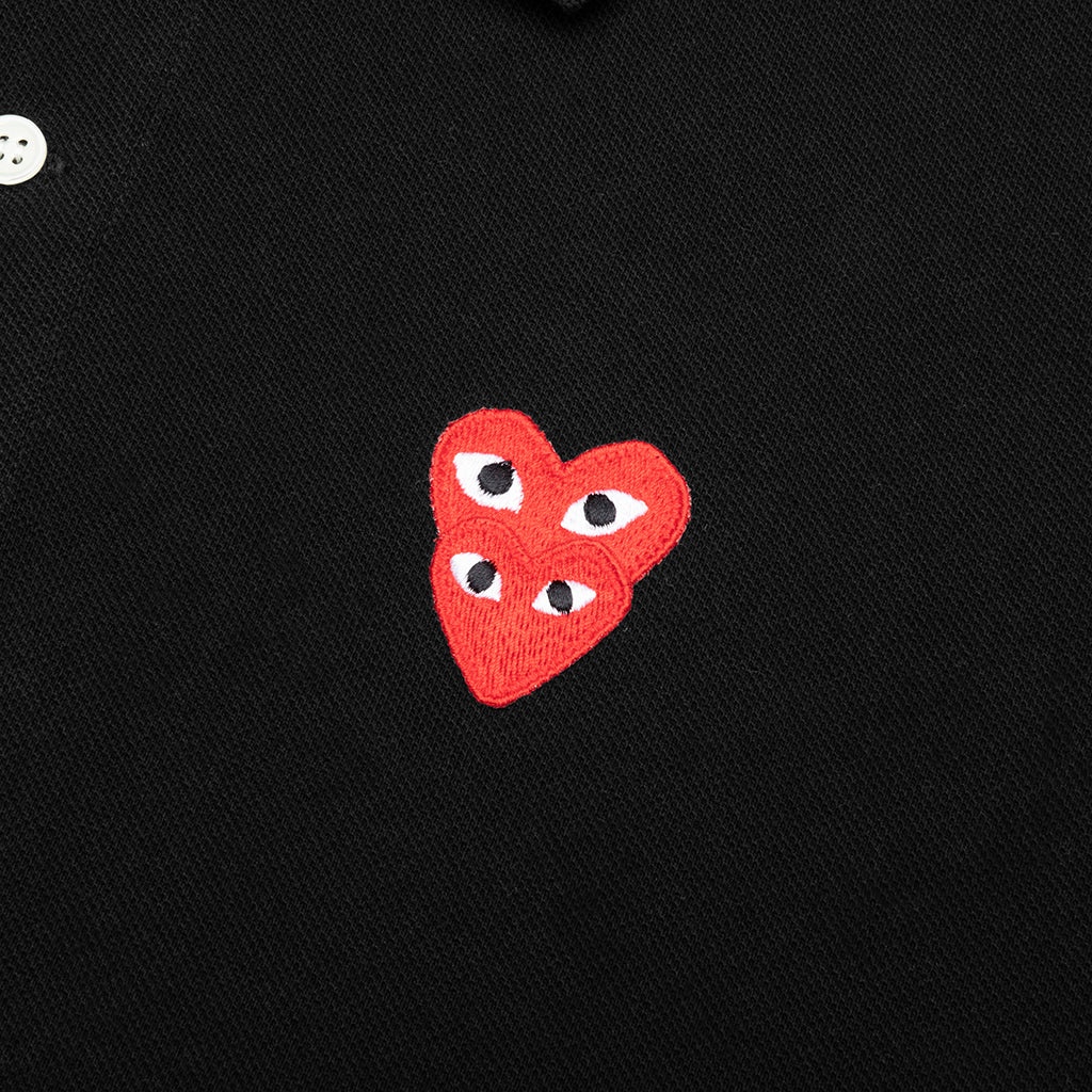 COMME DES GARCONS PLAY STACKED HEART POLO SHIRT - BLACK - 3