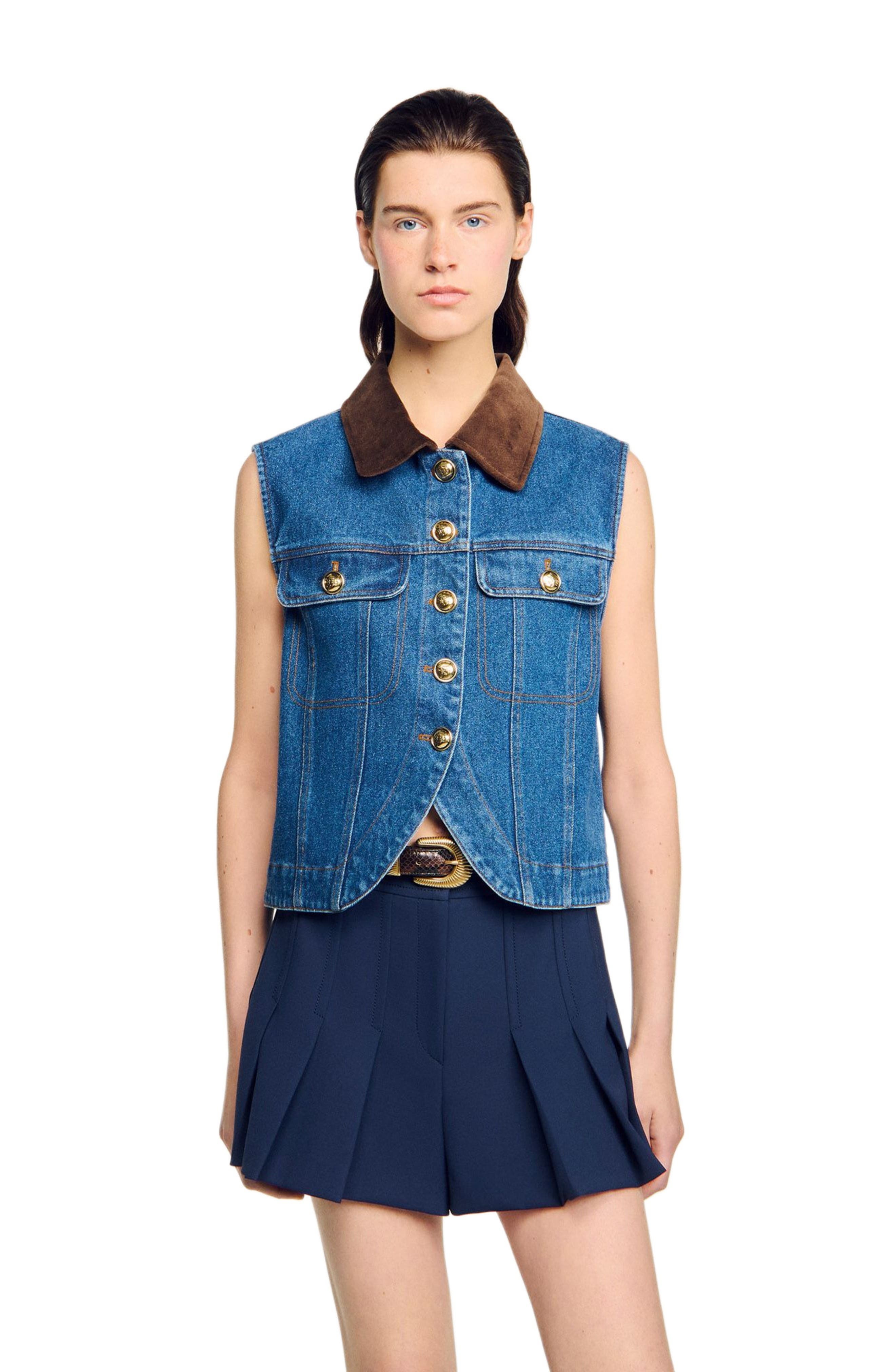 SANDRO Sleeveless denim jacket in Blue Jean at Nordstrom - 3