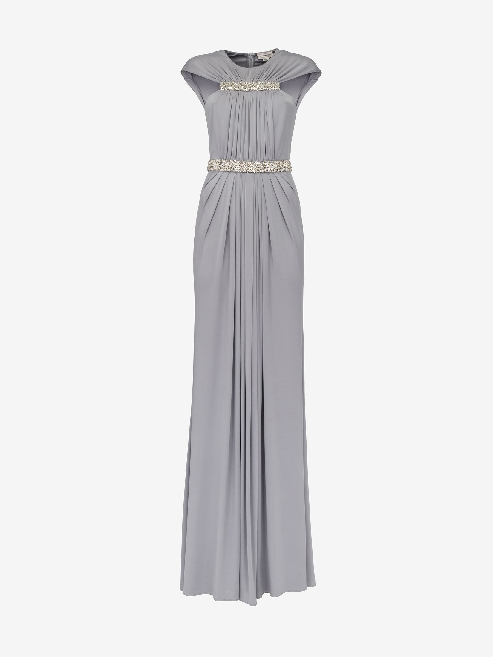 Women's Gathered Cape Evening Dress in Silver Grey - 2