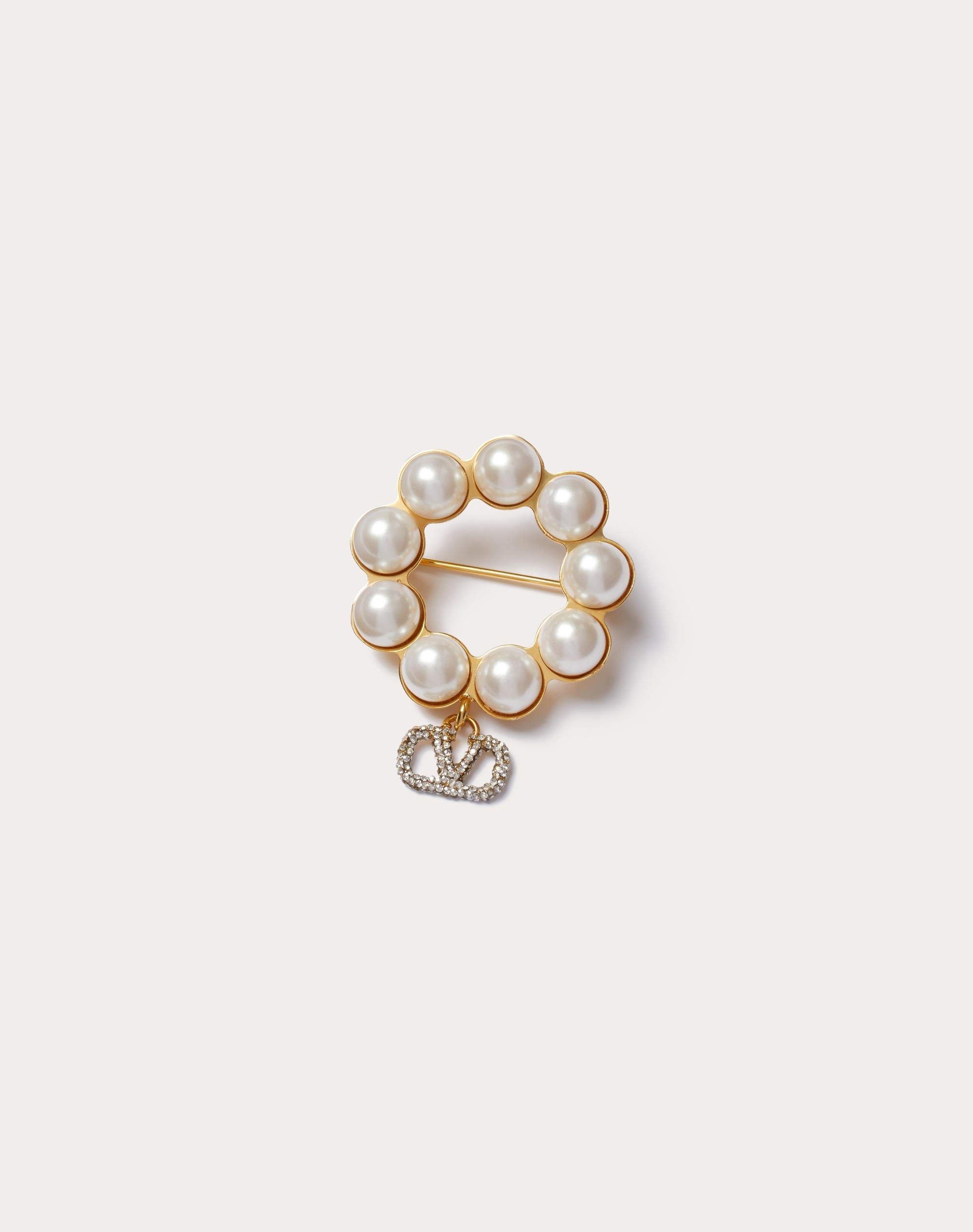 VLOGO SIGNATURE METAL BROOCH WITH SWAROVSKI® CRYSTALS AND PEARLS - 1