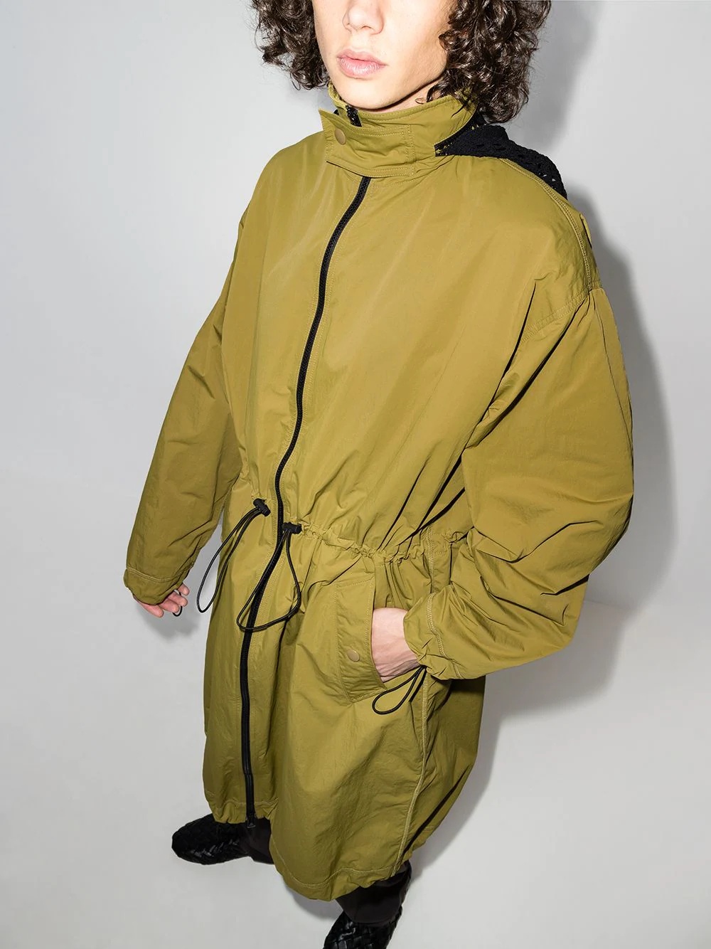 knitted-hood nylon parka coat - 2