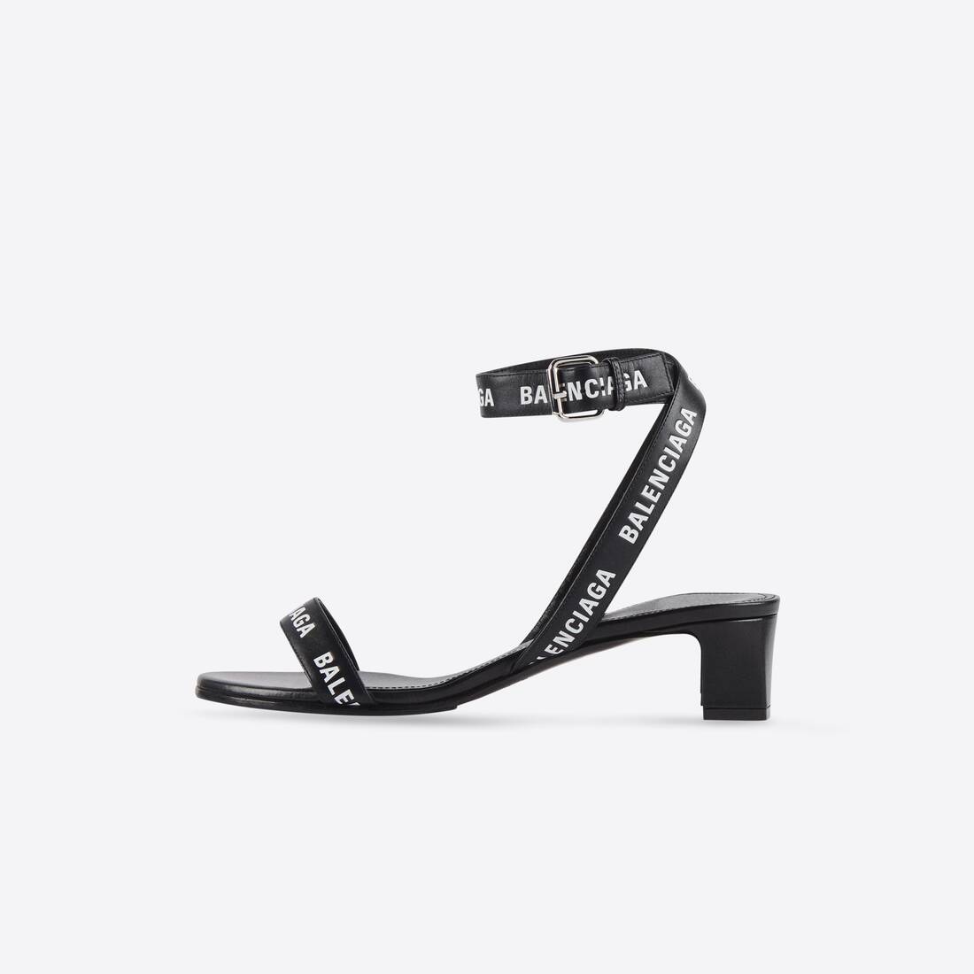 Women's Allover Logo Round 40mm Ankle Strap Sandal in Black/white - 4