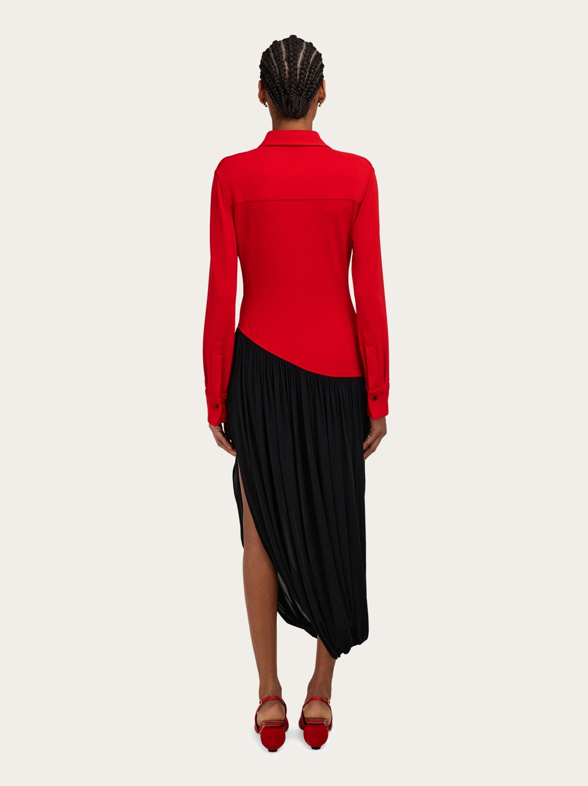 Viscose shirt dress with gathered skirt - 4