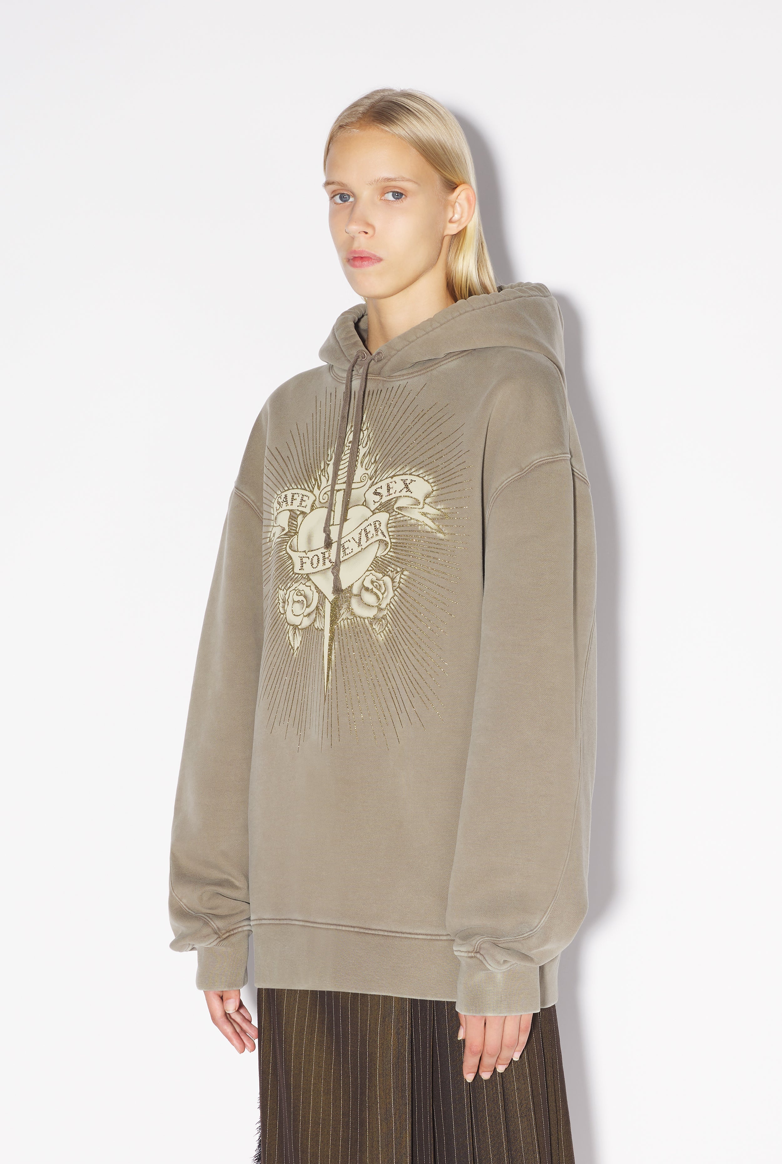 THE TATTOO SAFE SEX KHAKI HOODED SWEATSHIRT - 4