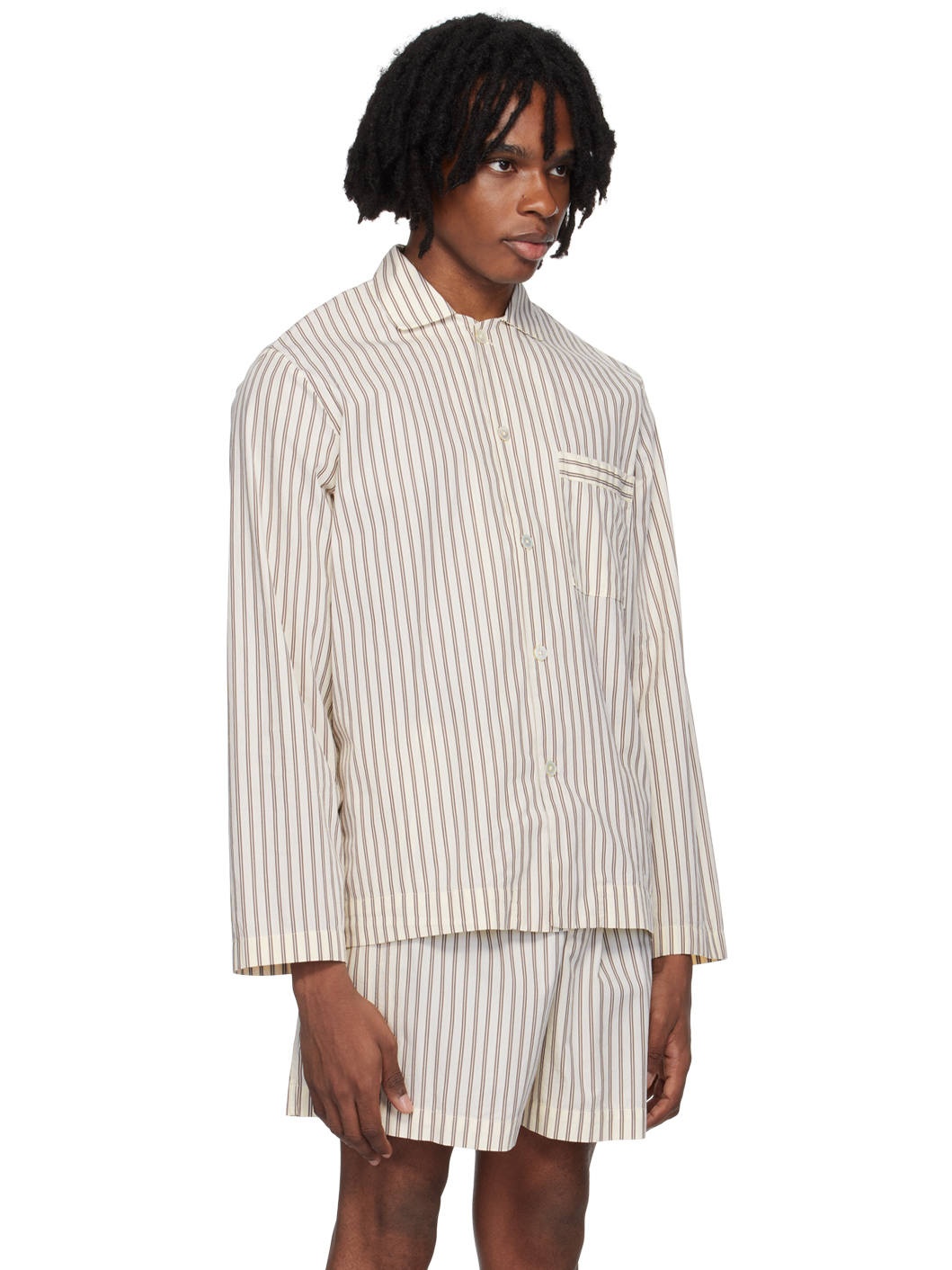 Brown & Off-White Long Sleeve Pyjama Shirt - 2