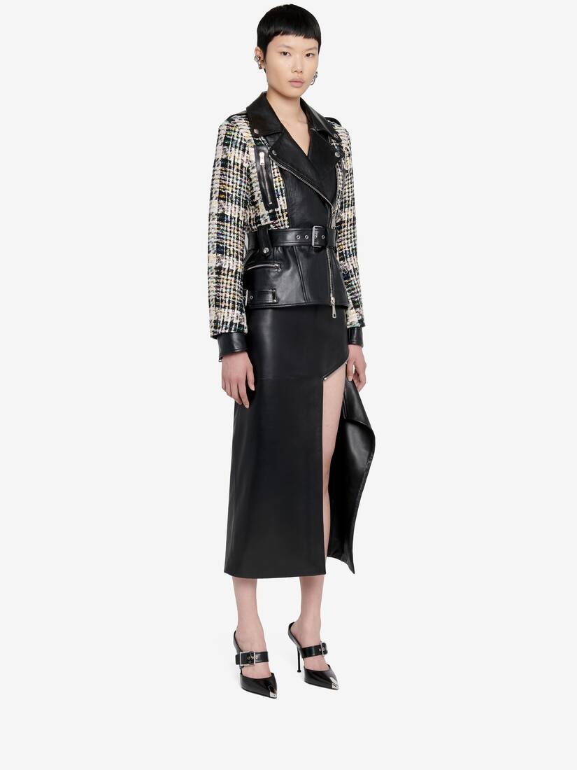 Alexander McQueen Women's Leather Zip Slash Pencil Skirt in