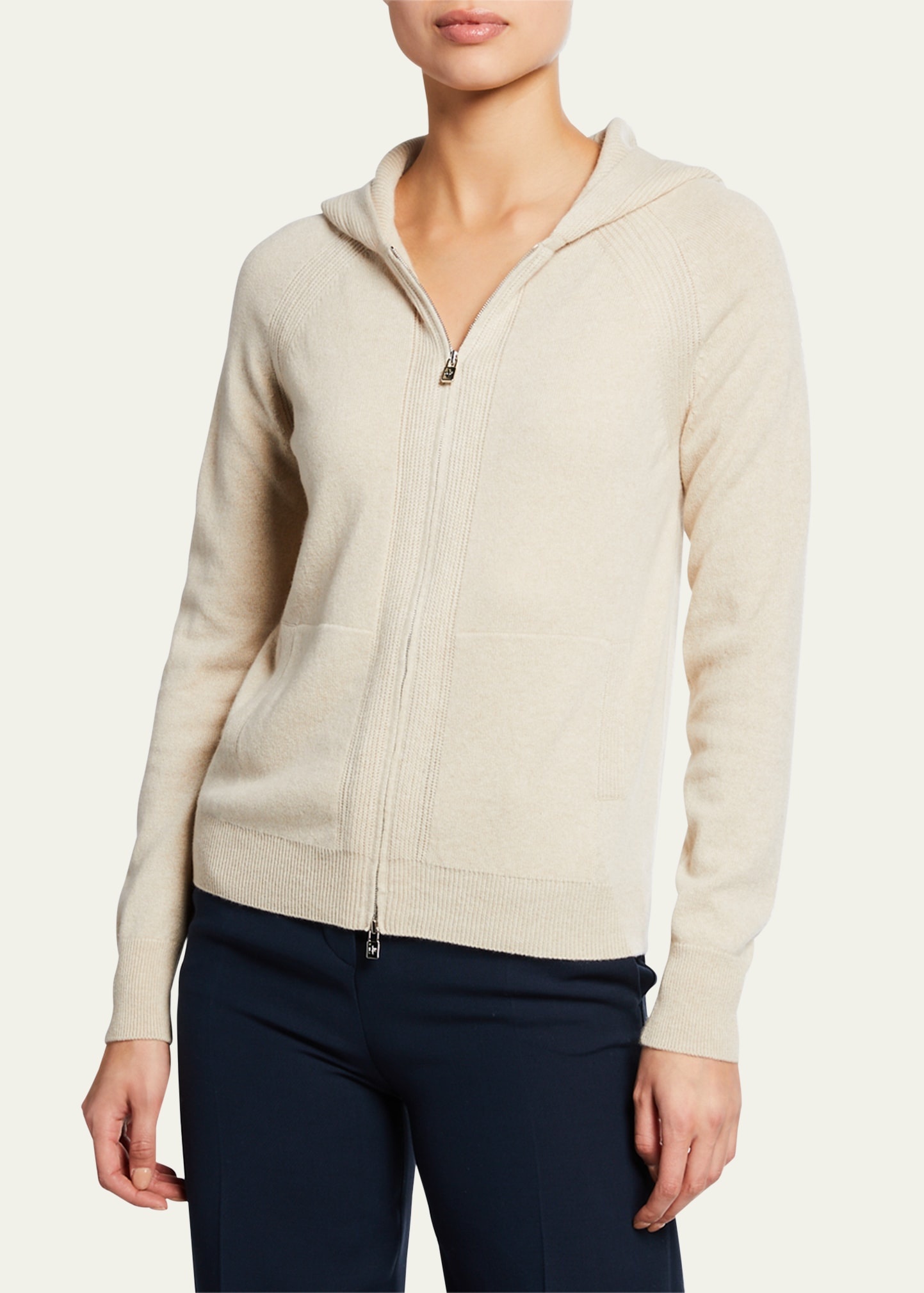 Merano Cashmere Zip-Front Hoodie Sweater - 2