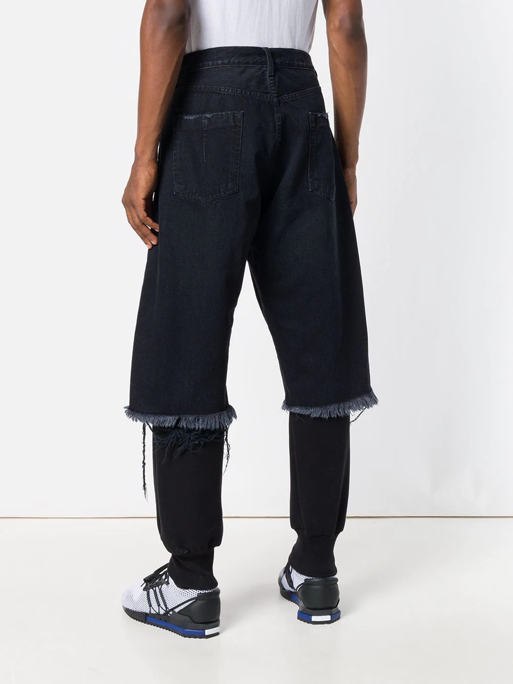 denim layered track pants - 4