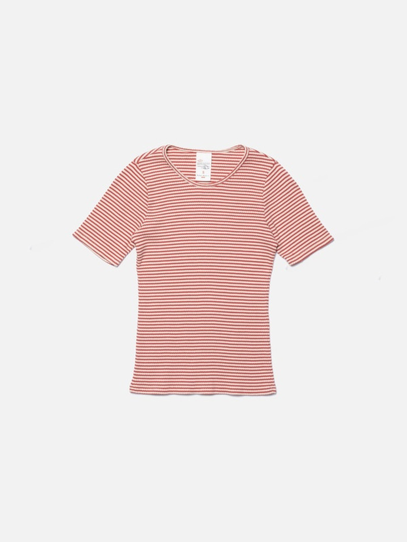 Nudie Jeans Jossan Striped Rib T-Shirt Offwhite/Red outlook