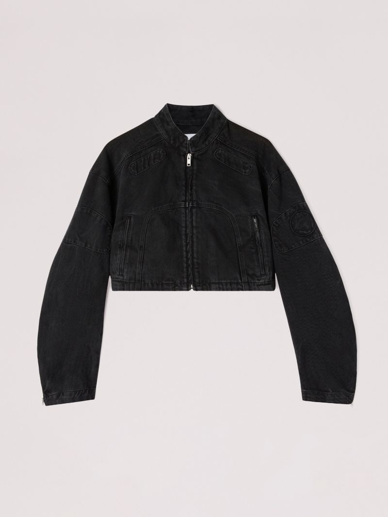 CROPPED DENIM BIKER JACKET - 1