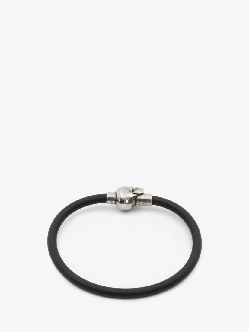 Rubber Cord Skull Bracelet in Black - 3