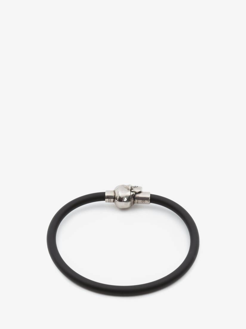 Men's Rubber Cord Skull Bracelet in Black - 3