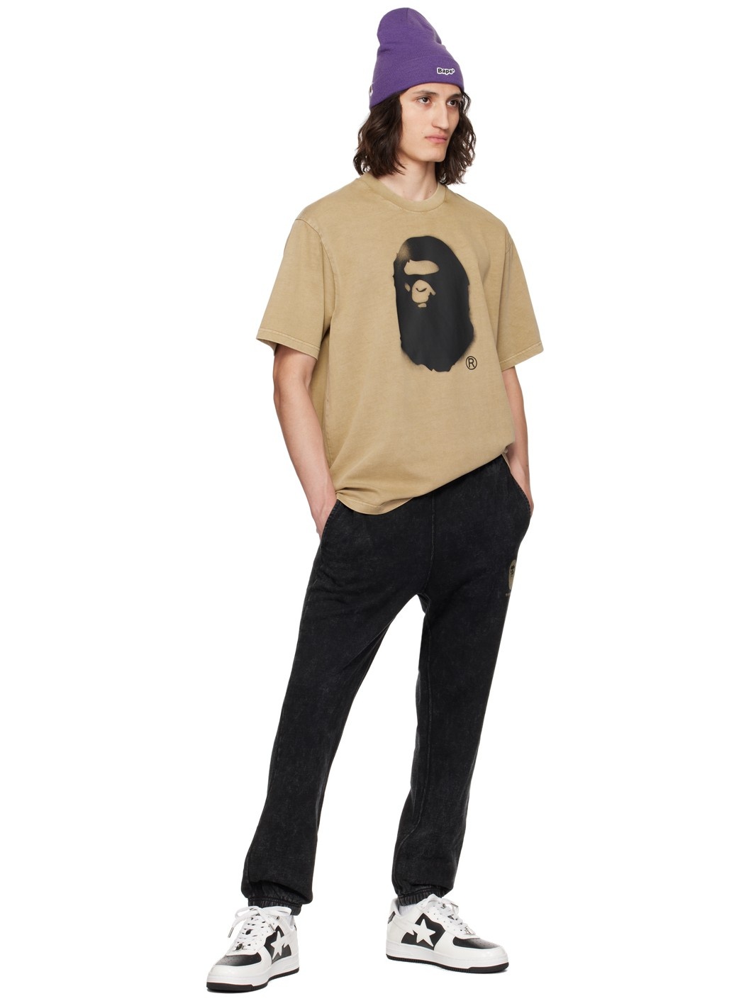 Beige Spray Ape Head T-Shirt - 4