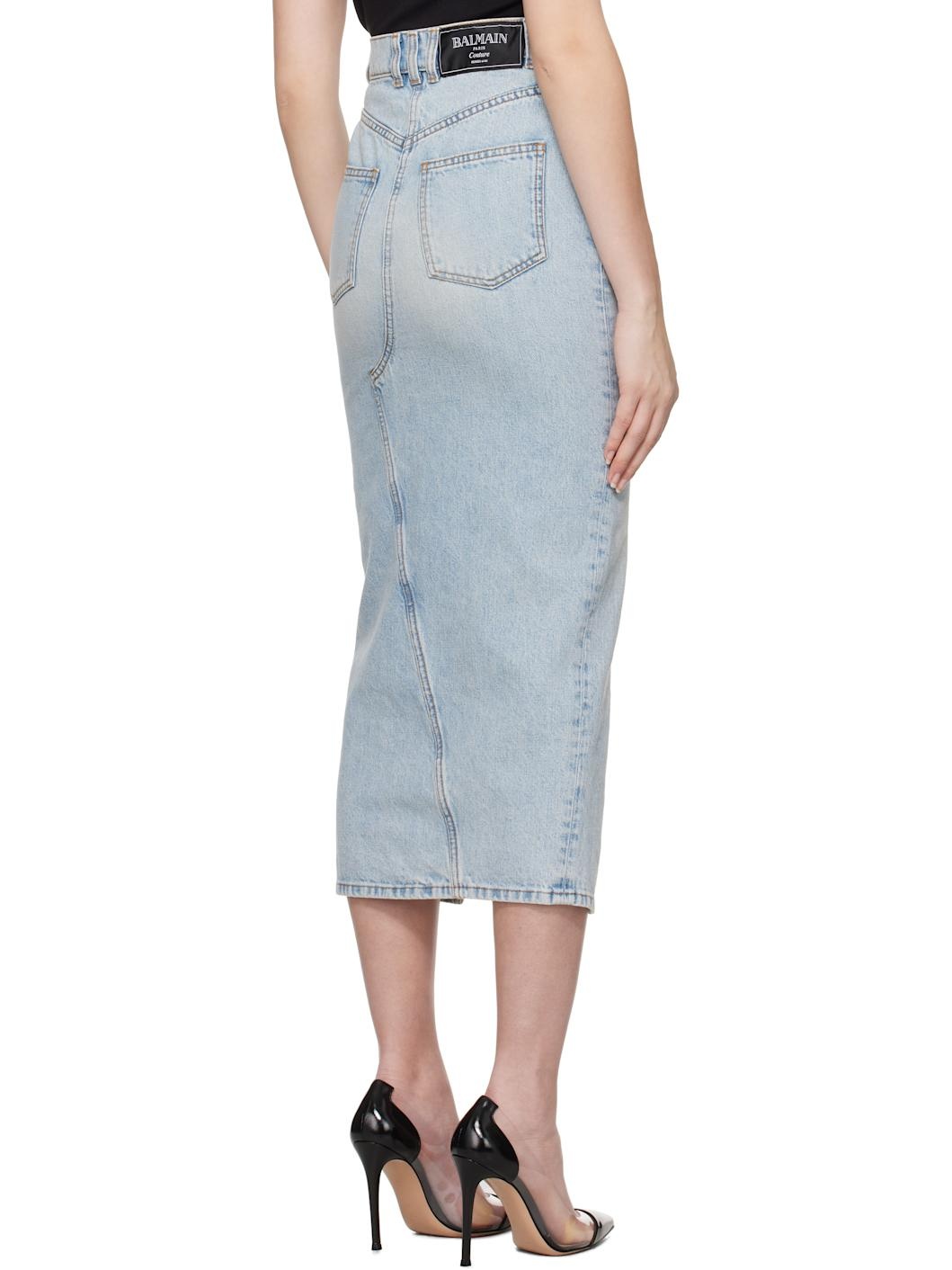 Blue Denim Midi Skirt - 3