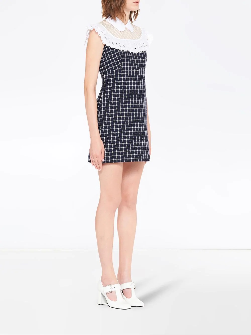 lace check print dress - 3