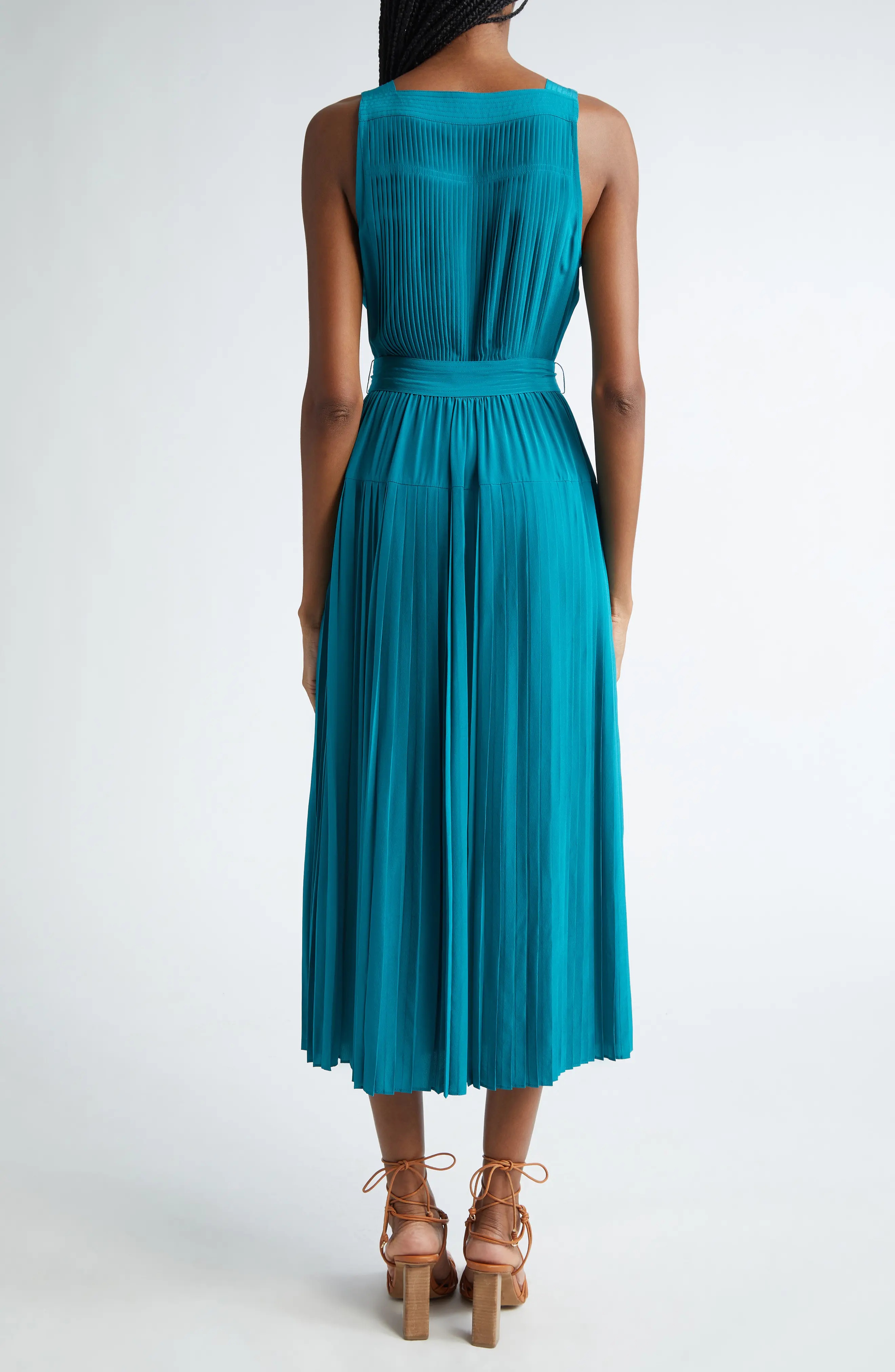 Annabeth Pleated Button Front Silk Maxi Dress - 2