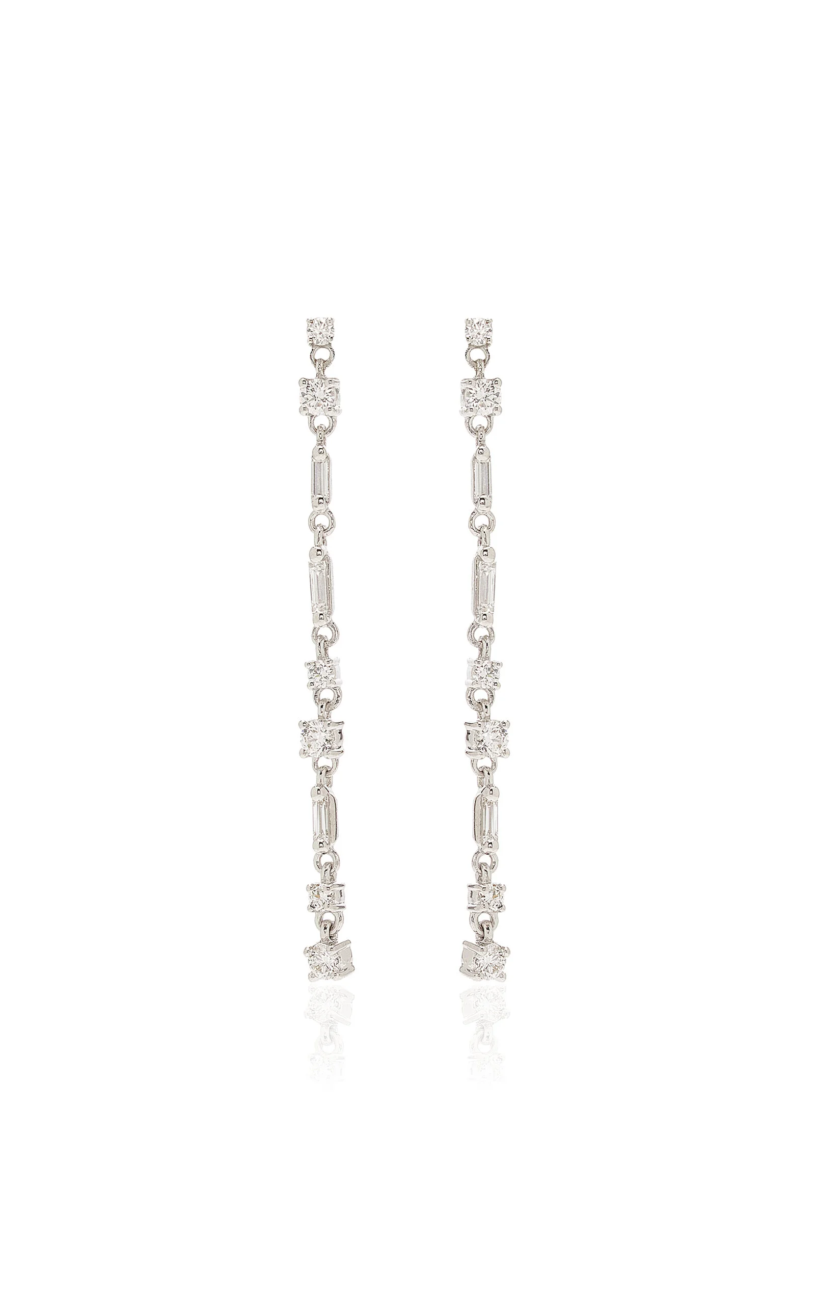 Thin Mix 18K White Gold Diamond Earrings - 1