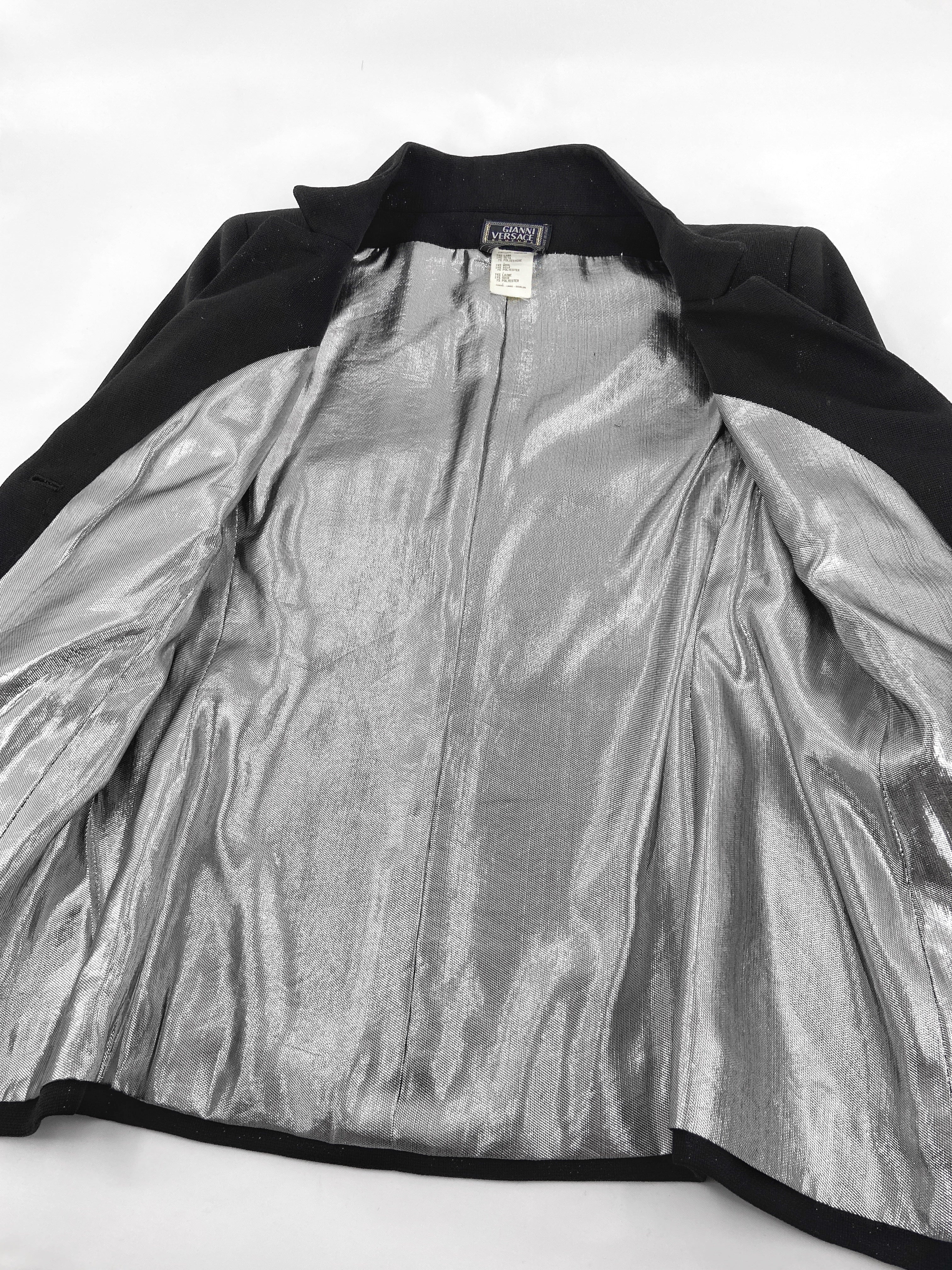 Gianni Versace 90s Glitter Silver Lining Blazer Jacket Skirt Set - 13