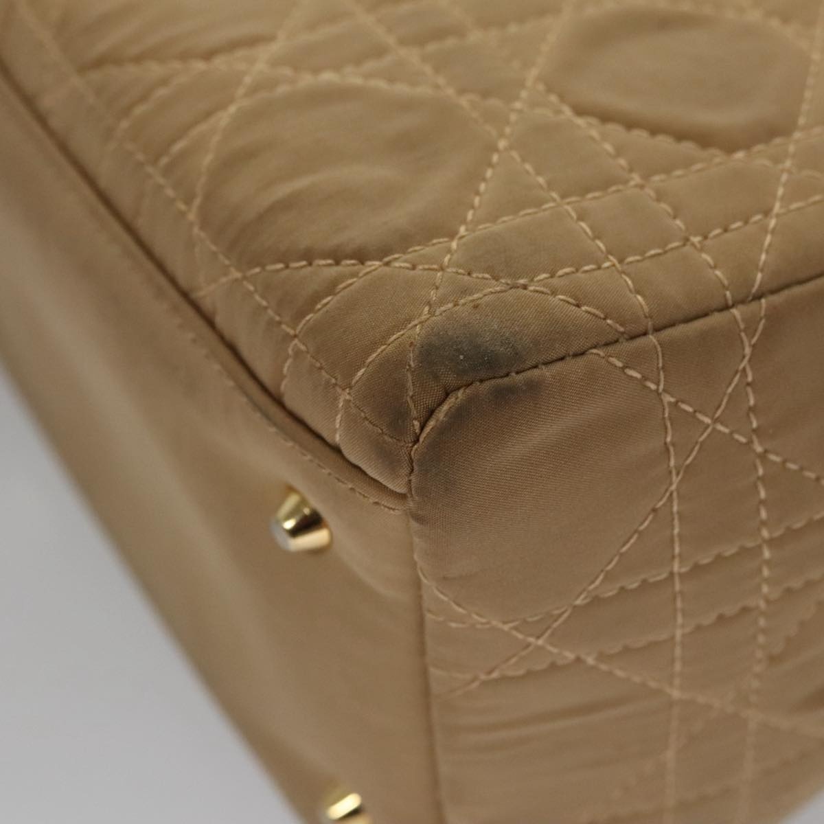 DIOR Canage Hand Bag Nylon Beige Gold - 13