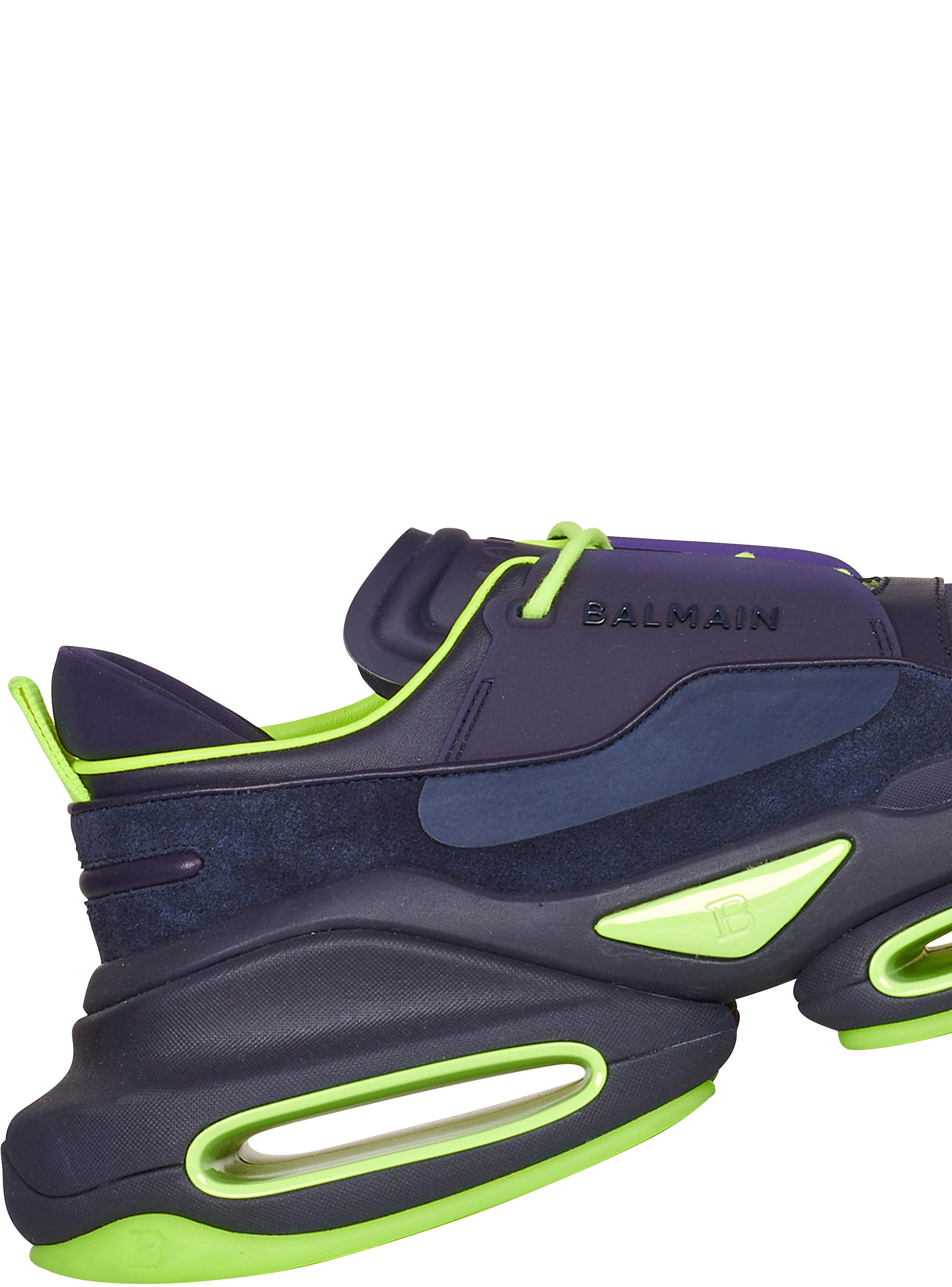 Navy blue and neon yellow leather and suede B-Bold low-top sneakers - 7