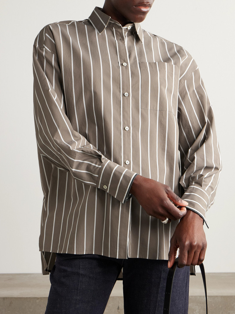 Bead-embellished Striped Cotton-blend Poplin Shirt 4