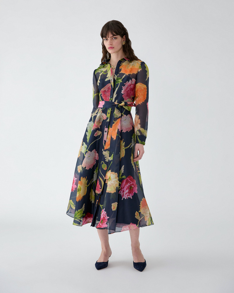 CAROLINA HERRERA Poppy-Print Organza Trench Dress outlook