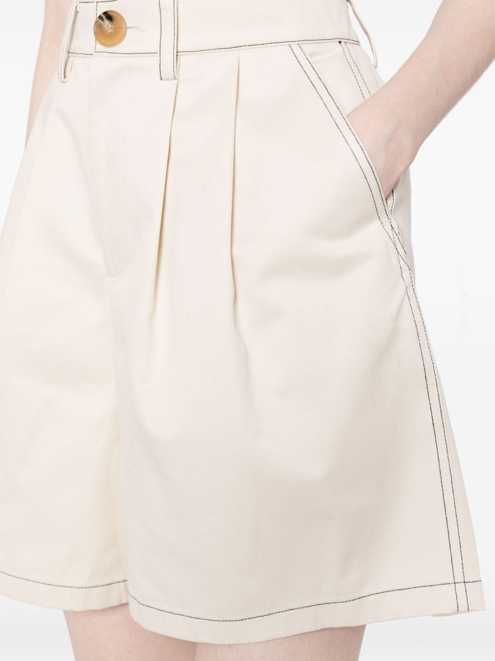 contrast-stitching wide-leg cotton shorts - 5