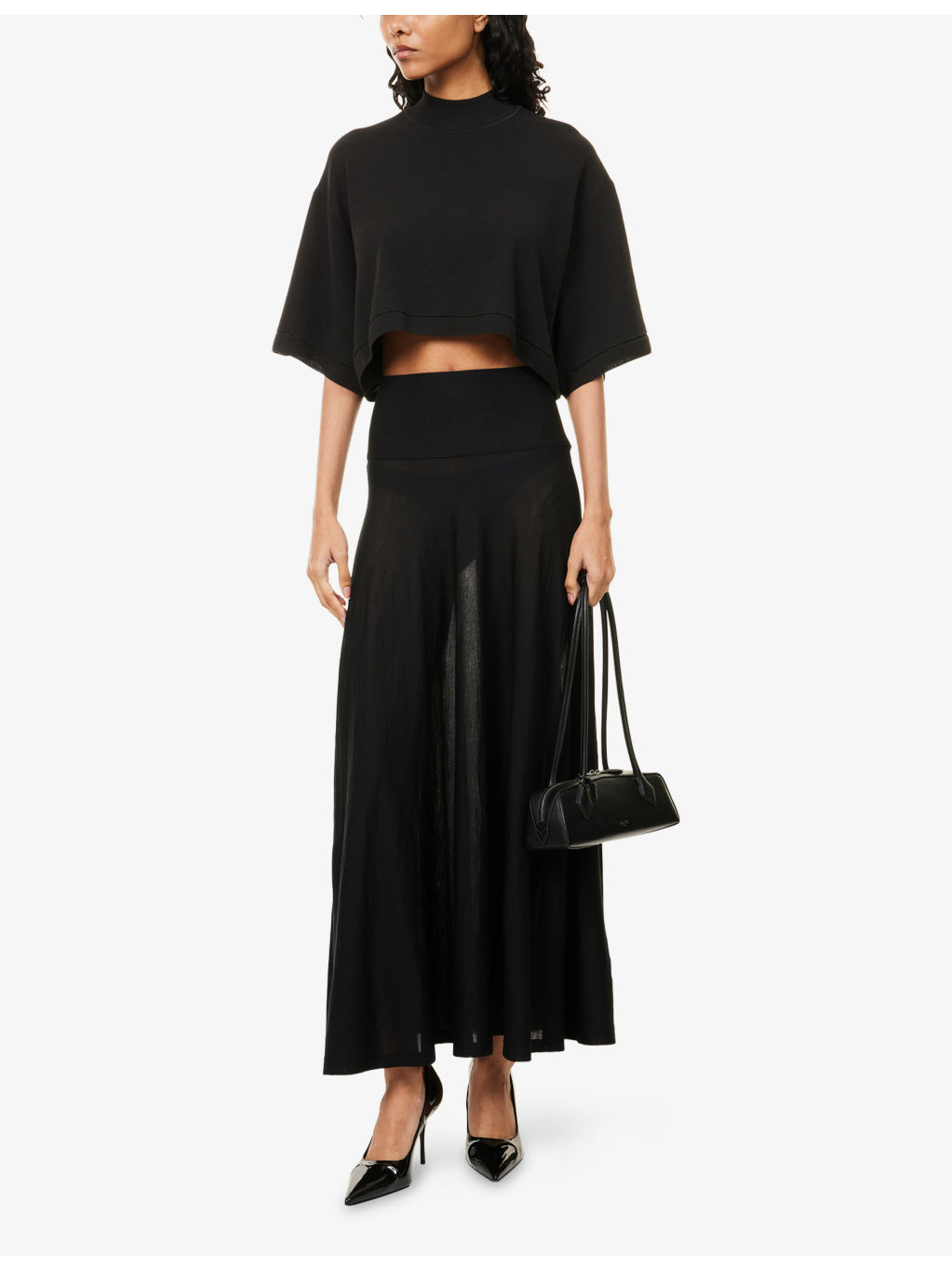 Semi-Sheer High-Rise Wool-Knit Midi Skirt - 2