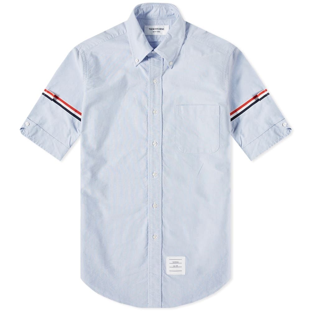 Thom Browne Short Sleeve Classic Grosgrain Arm Band Oxford Shirt - 1